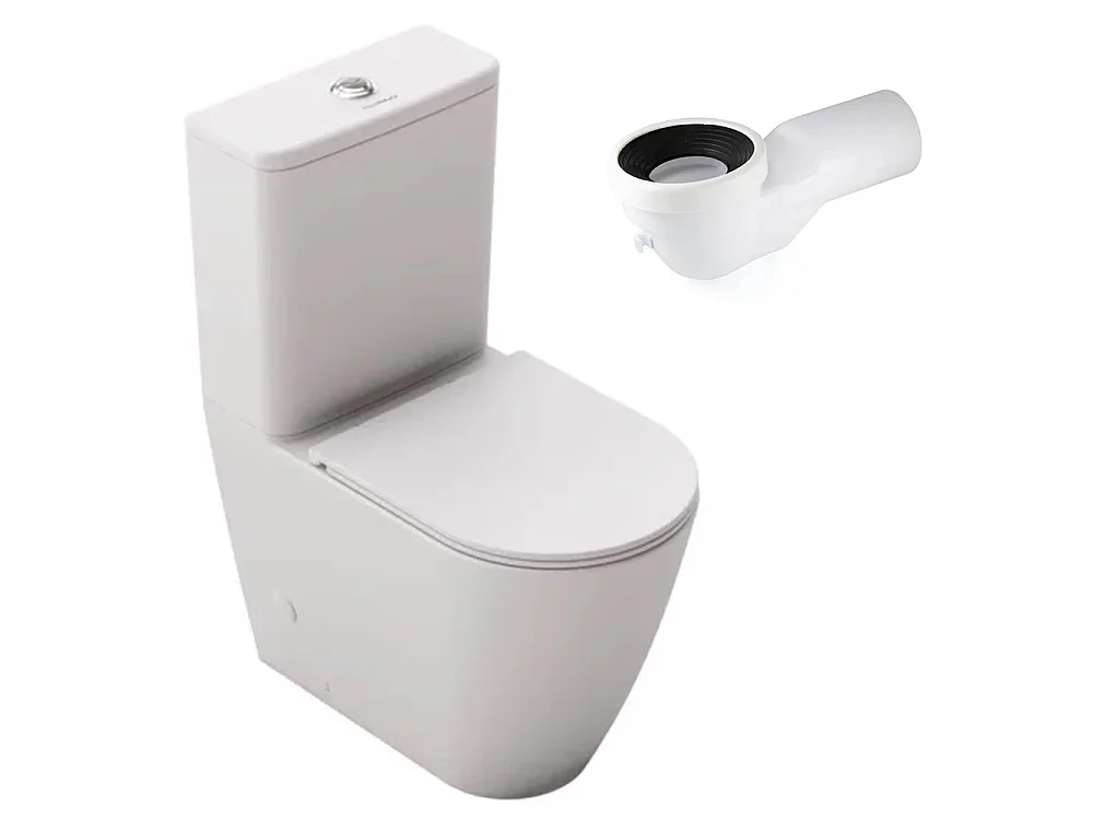 WC au sol rond | Blanc Mat | WC à réservoir bas avec citerne et abattant extra-fin avec coude inclus