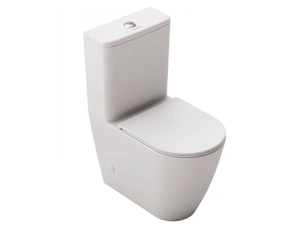 WC au sol rond | Blanc Mat | WC à réservoir bas avec citerne et abattant extra-fin avec coude inclus
