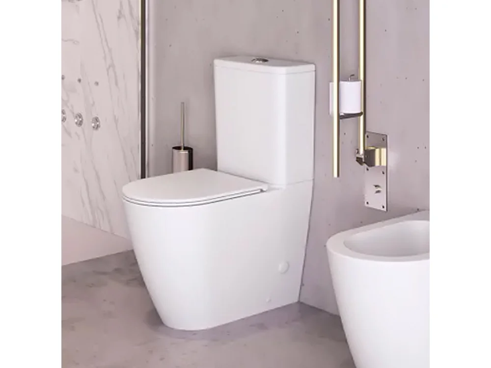 WC au sol rond | Blanc Mat | WC à réservoir bas avec citerne et abattant extra-fin avec coude inclus