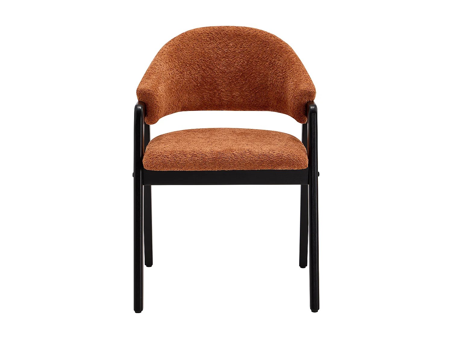 Lot de 6 chaises avec accoudoirs en tissu bouclette et bois d'hévéa noir - Terracotta - SOLUNA