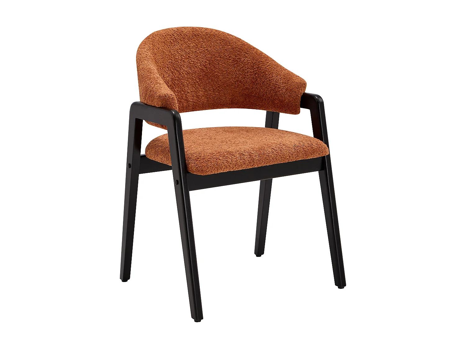 Lot de 6 chaises avec accoudoirs en tissu bouclette et bois d'hévéa noir - Terracotta - SOLUNA