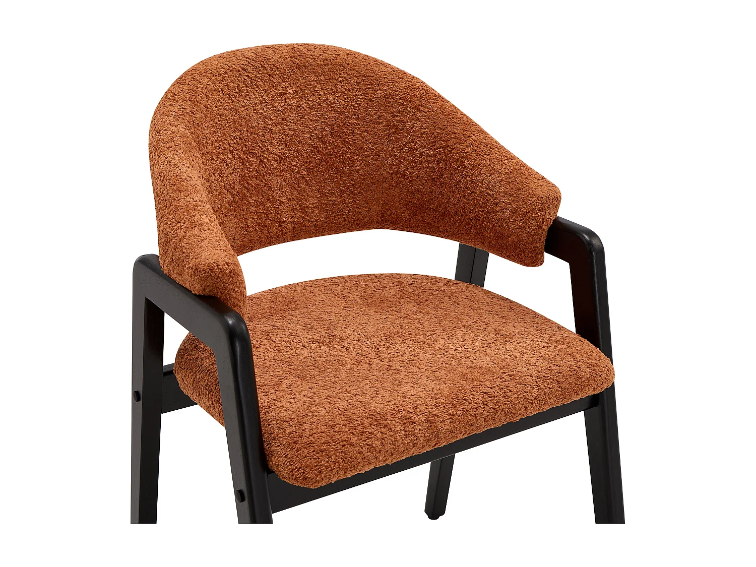 Lot de 6 chaises avec accoudoirs en tissu bouclette et bois d'hévéa noir - Terracotta - SOLUNA