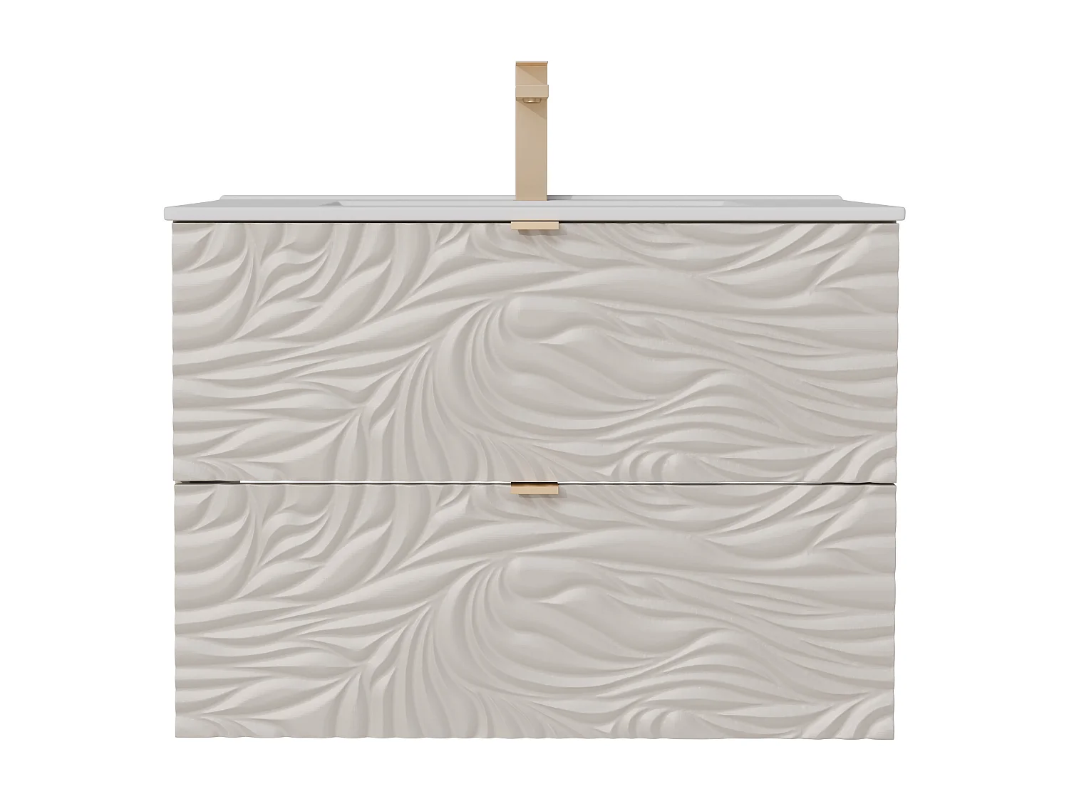 Meuble de salle de bain suspendu texturé avec vasque à encastrer et robinet - Beige - 80 cm - RINAREL