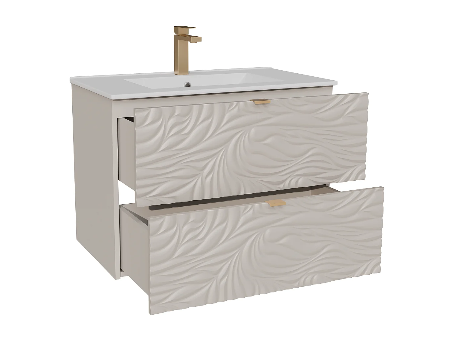 Meuble de salle de bain suspendu texturé avec vasque à encastrer et robinet - Beige - 80 cm - RINAREL