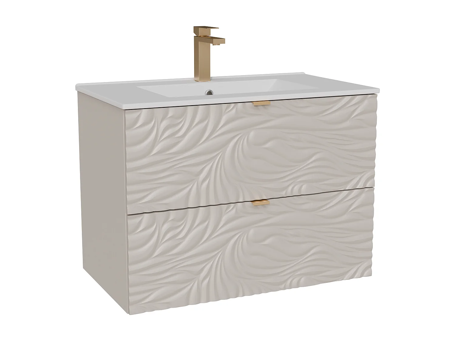 Meuble de salle de bain suspendu texturé avec vasque à encastrer et robinet - Beige - 80 cm - RINAREL