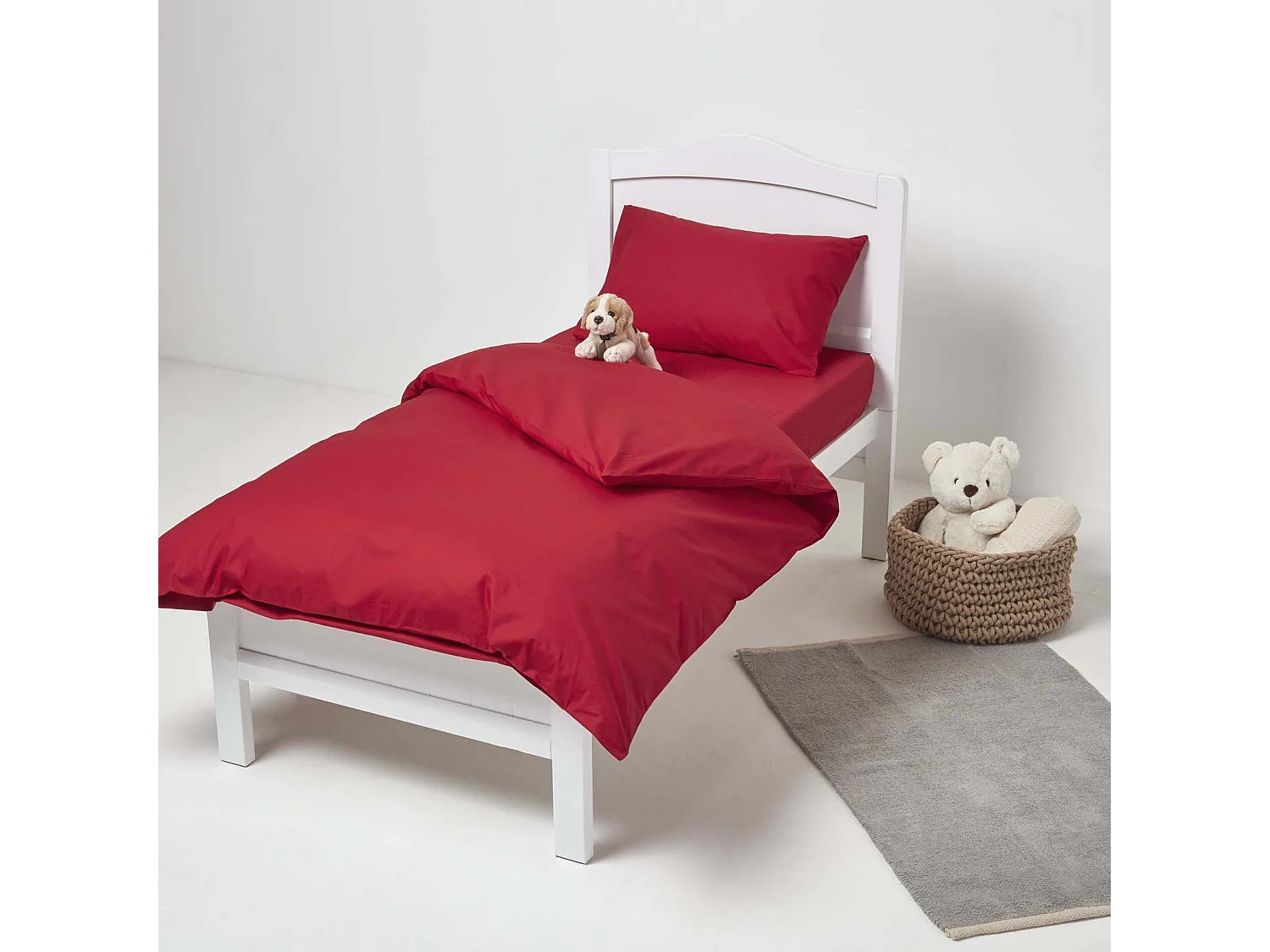 Homescapes Red Cotton Cot Bed Duvet Cover Set 200 Thread Count