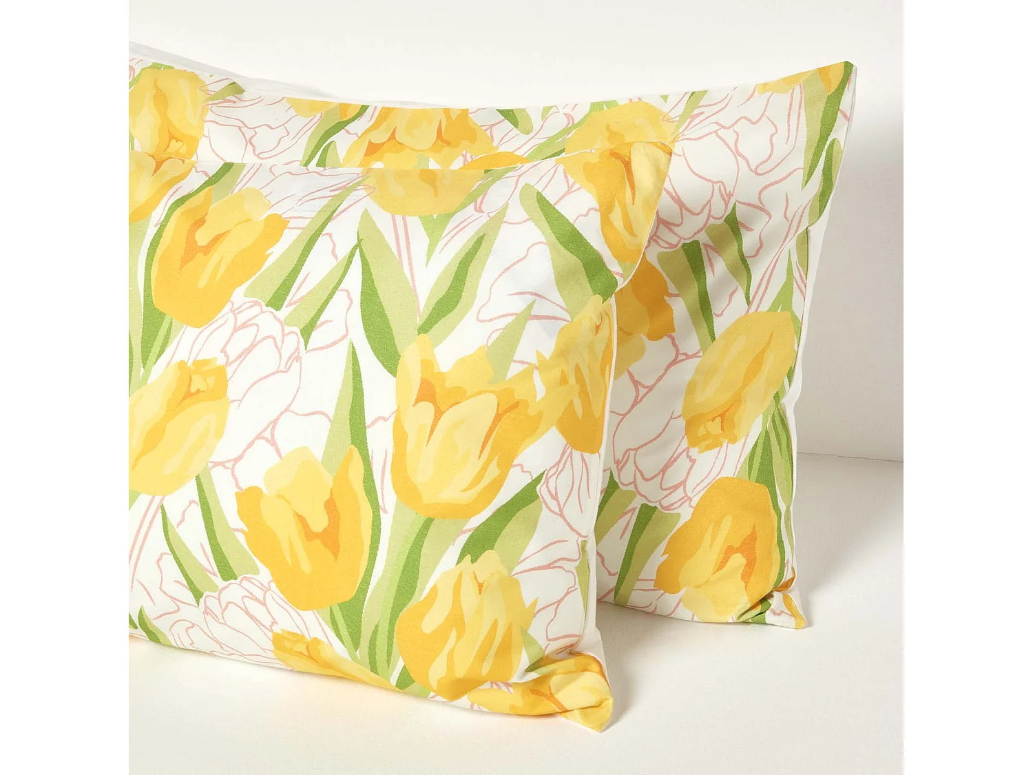 Homescapes Yellow Tulips Digitally Printed Cotton Duvet Cover Set, Super King