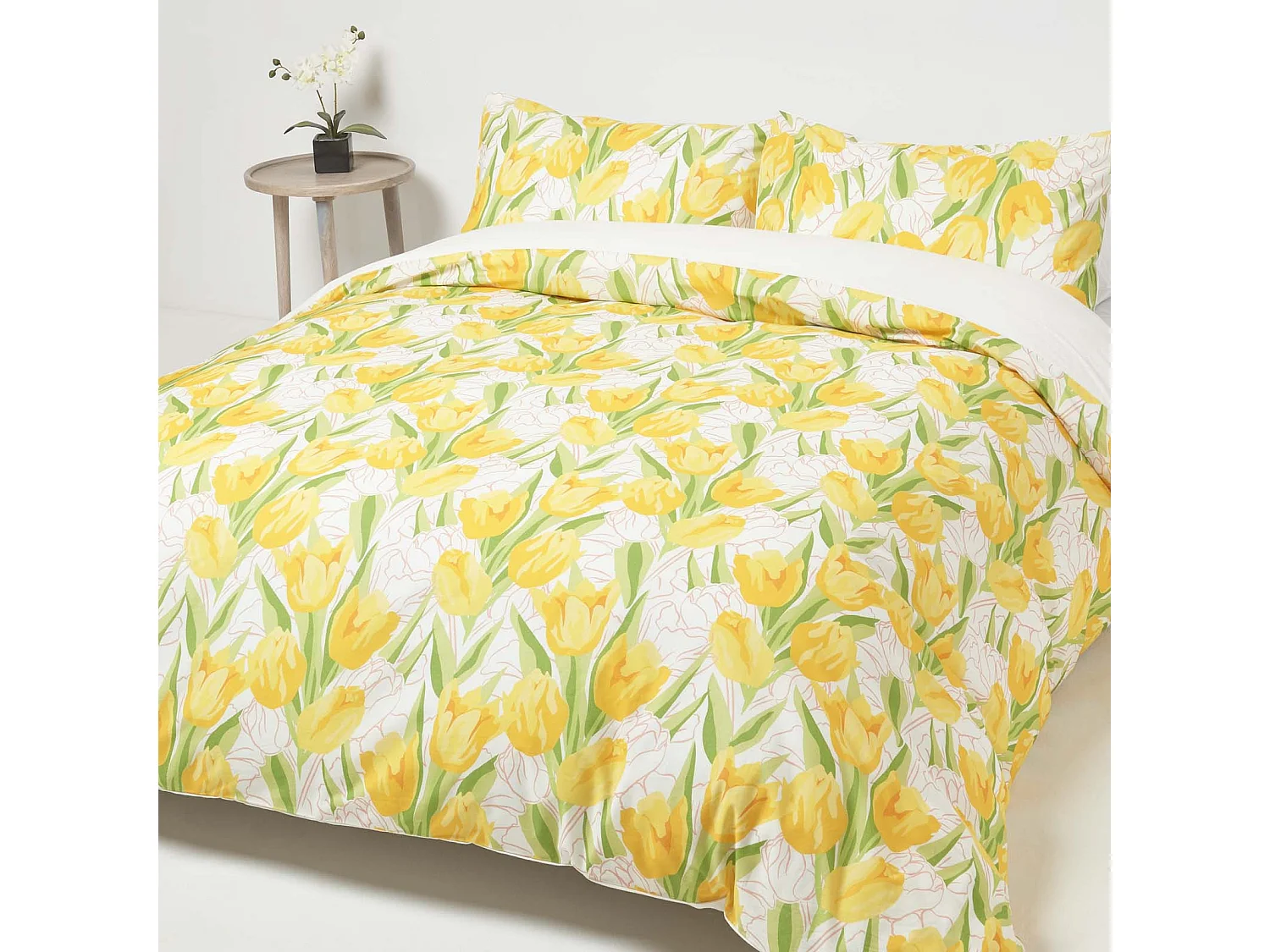 Homescapes Yellow Tulips Digitally Printed Cotton Duvet Cover Set, Super King