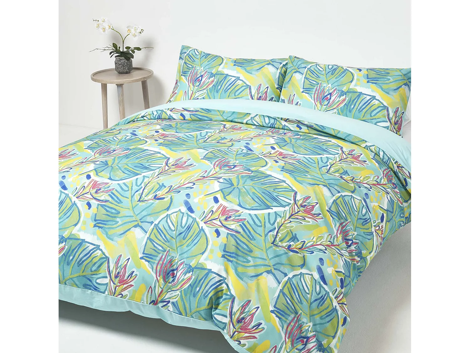 Homescapes Lily Pad Digitally Printed Cotton Duvet Cover Set, Super King