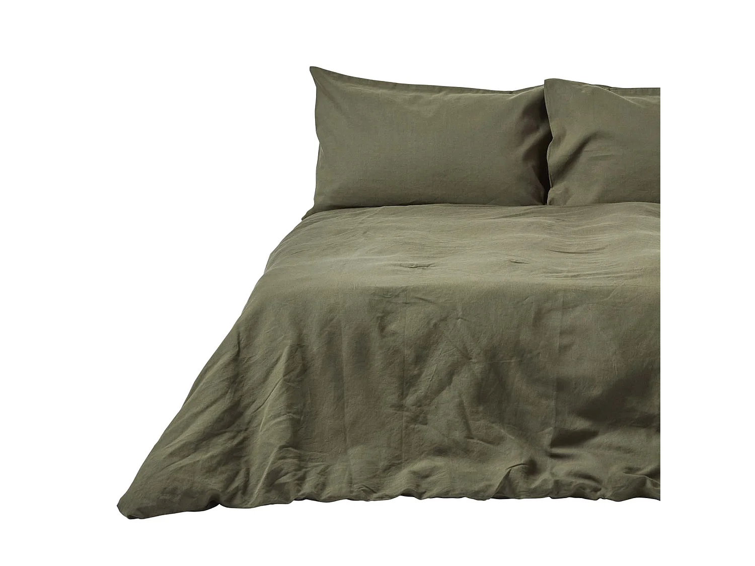 Homescapes Khaki Green European Linen Duvet Cover Set, 150 x 200 cm
