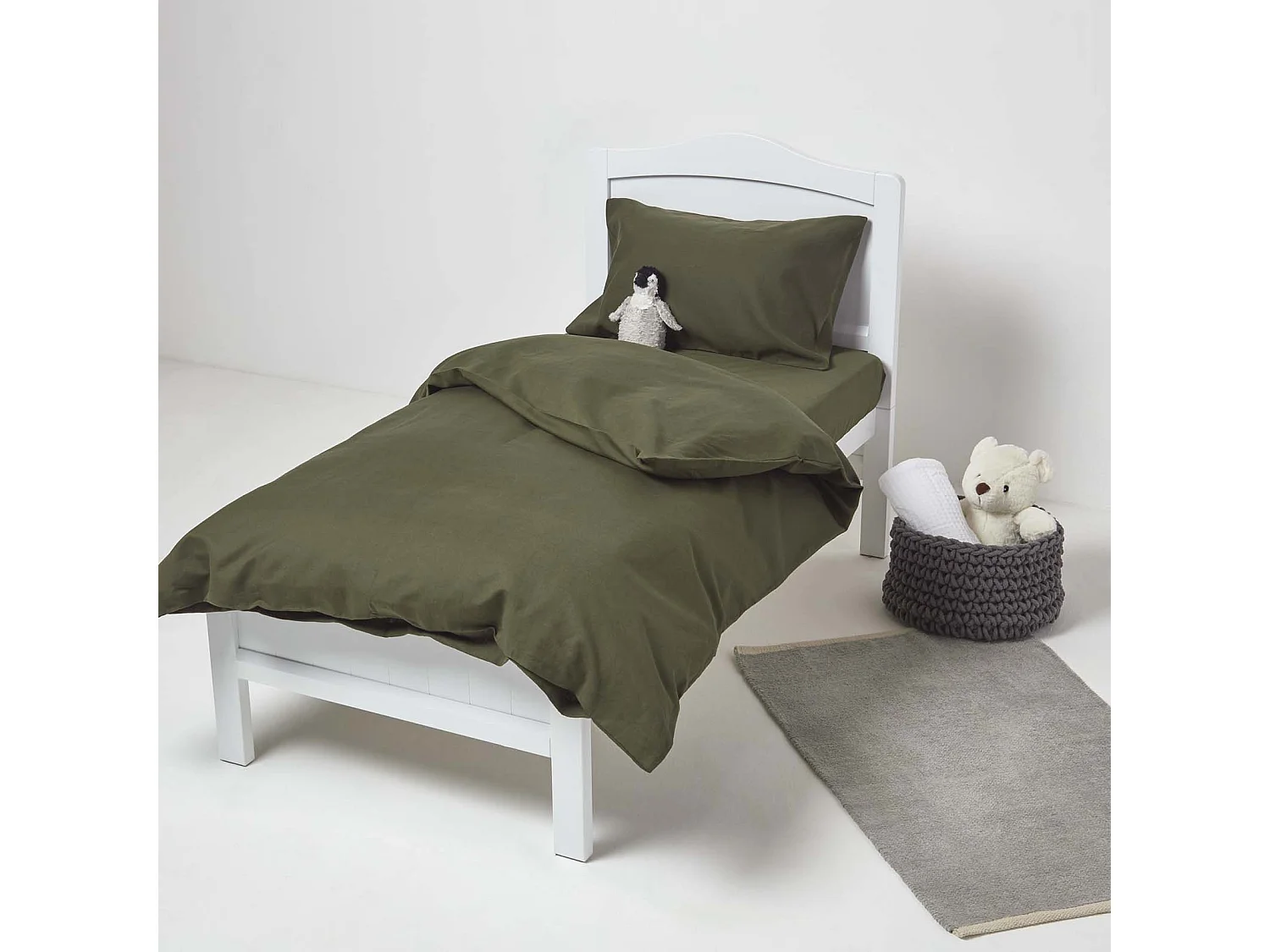 Homescapes Green Linen Cot Bed Duvet Cover Set 120 x 150 cm