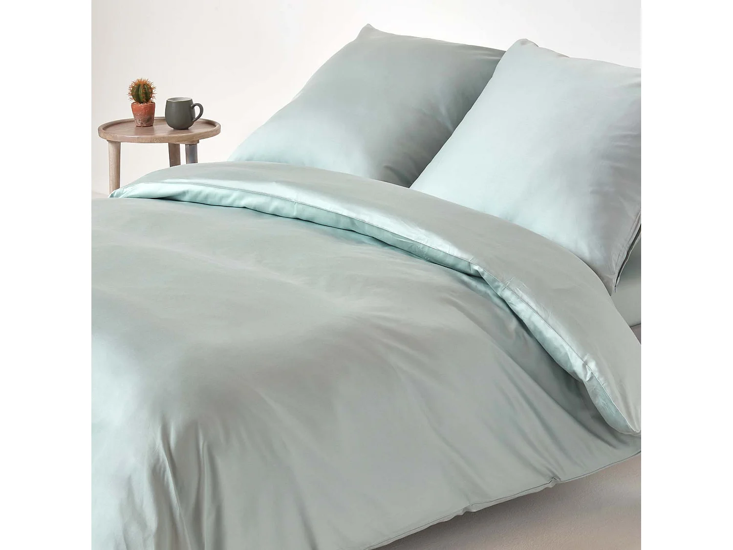 Homescapes Duck Egg Blue Continental Organic Cotton Duvet Cover Set 400 TC, 150 x 200 cm