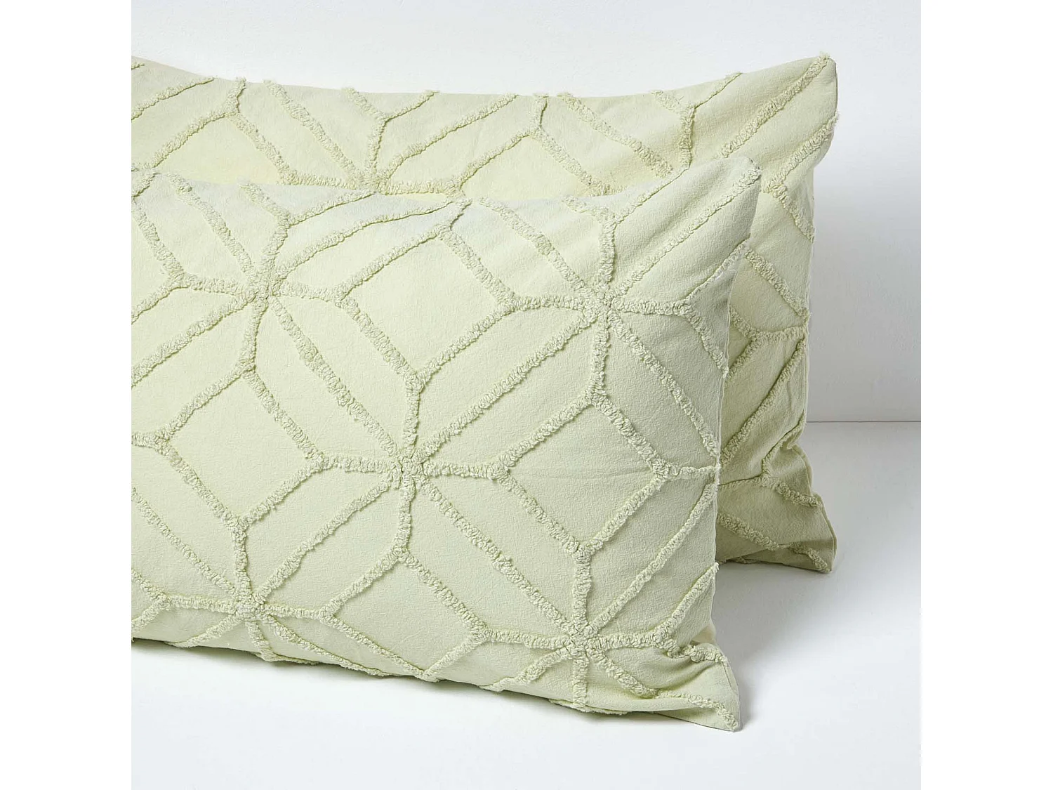 Homescapes Sage Green Diamond Cotton Tufted Duvet Cover Set, Double