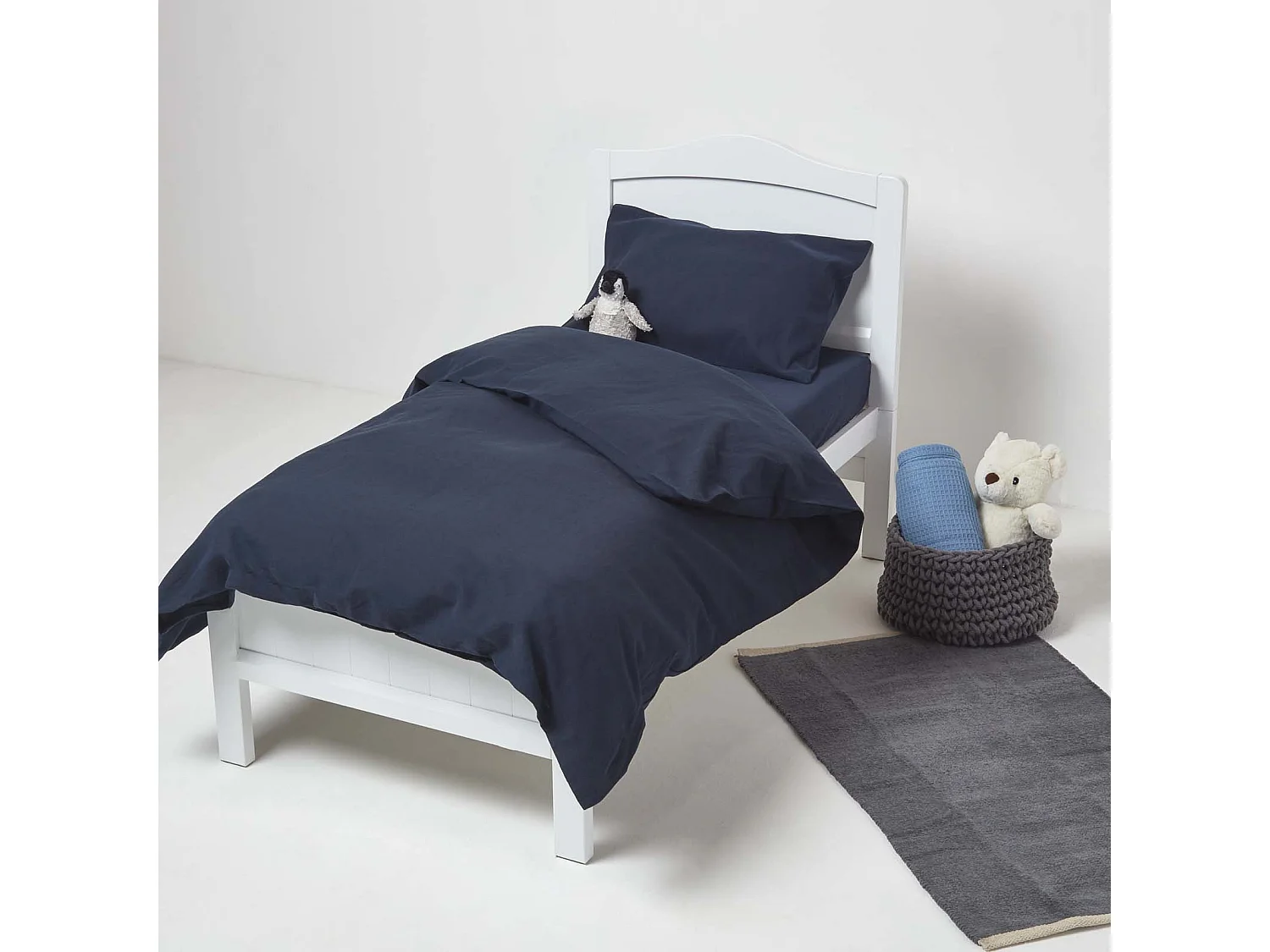 Homescapes Navy Linen Cot Bed Duvet Cover Set 120 x 150 cm