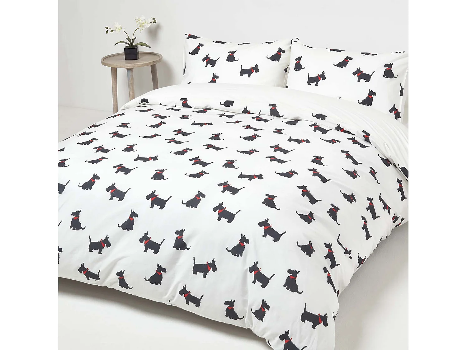 Homescapes Scottie Dog Digitally Printed Cotton Duvet Cover Set, Double