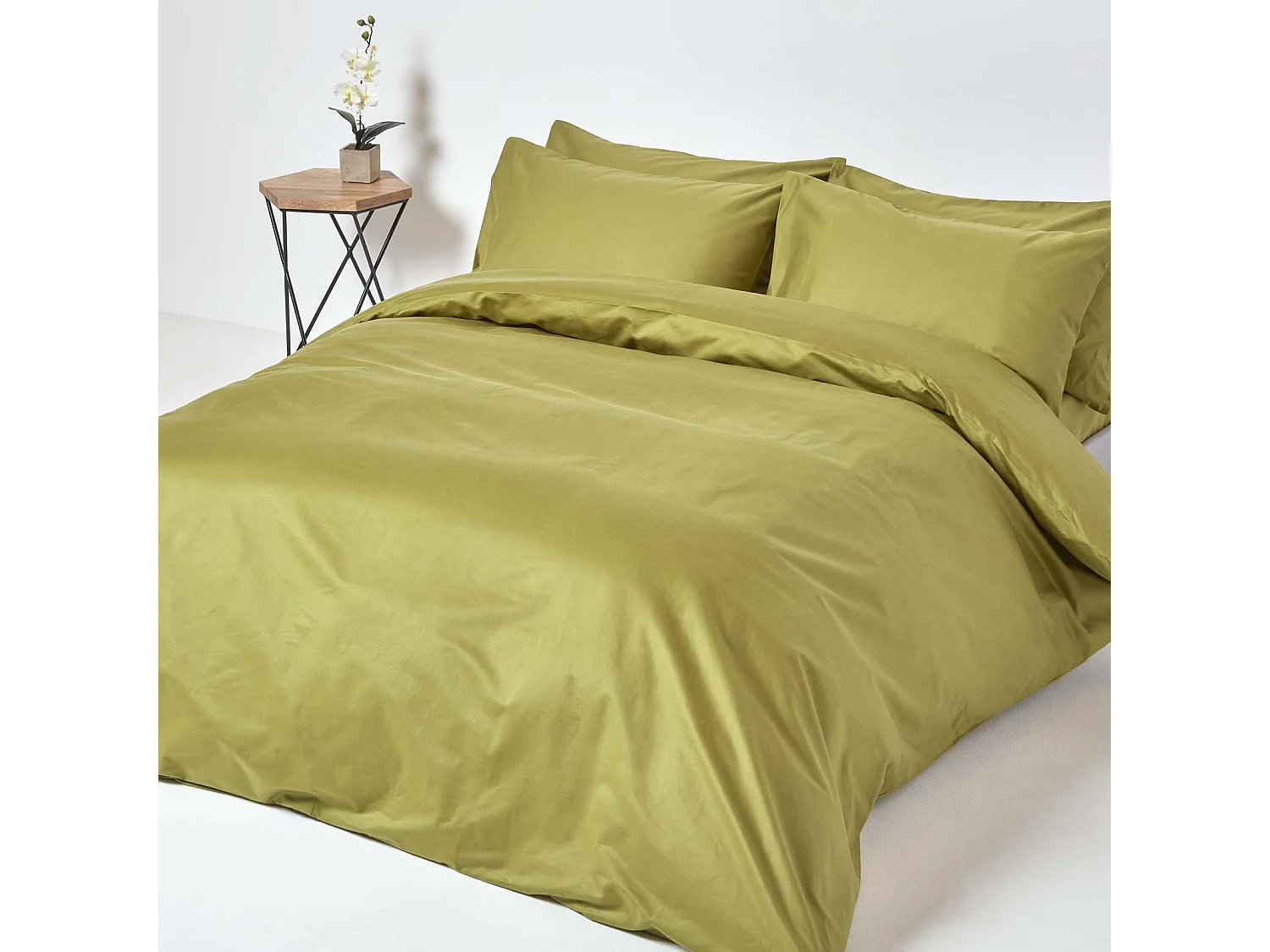 Drap-housse 150 x 200 cm en satin de coton égyptien 1000 fils, Vert olive - HOMESCAPES