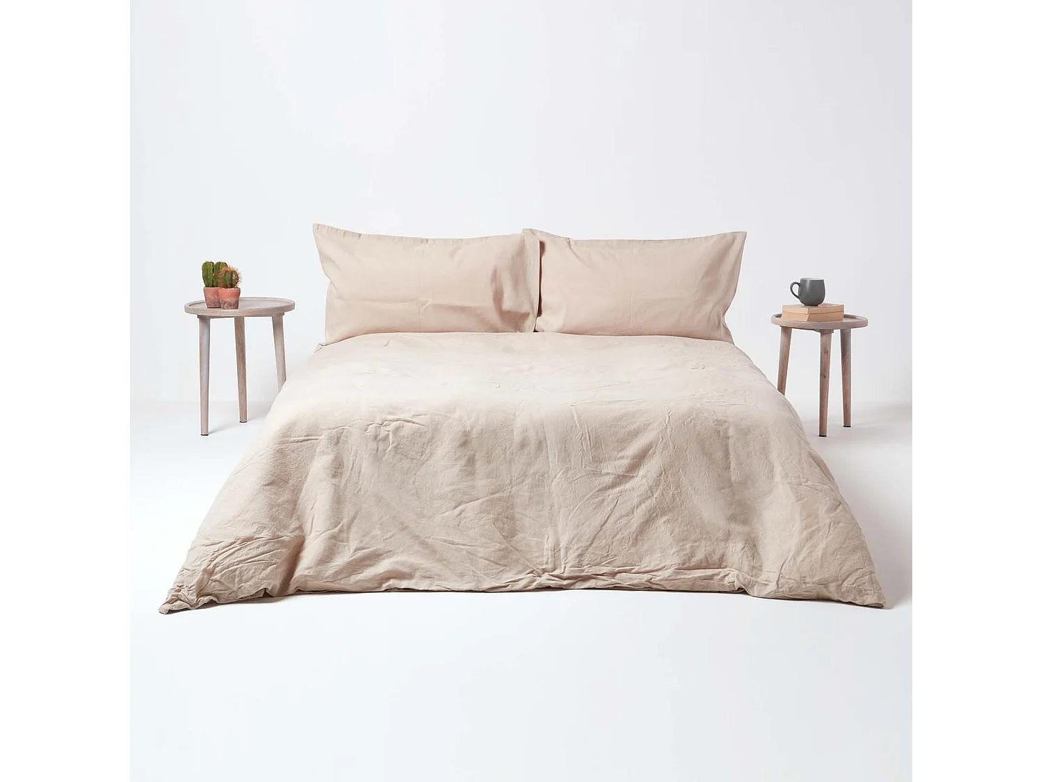 Drap-housse grand bonnet en lin lavé Beige – 140 x 190 cm - HOMESCAPES
