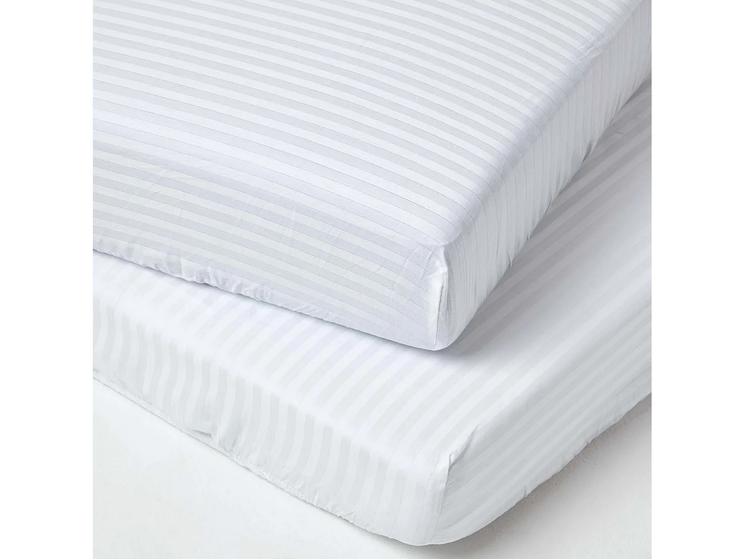 Homescapes White Cotton Stripe Fitted Cot Sheets 330 Thread Count, 2 Pack
