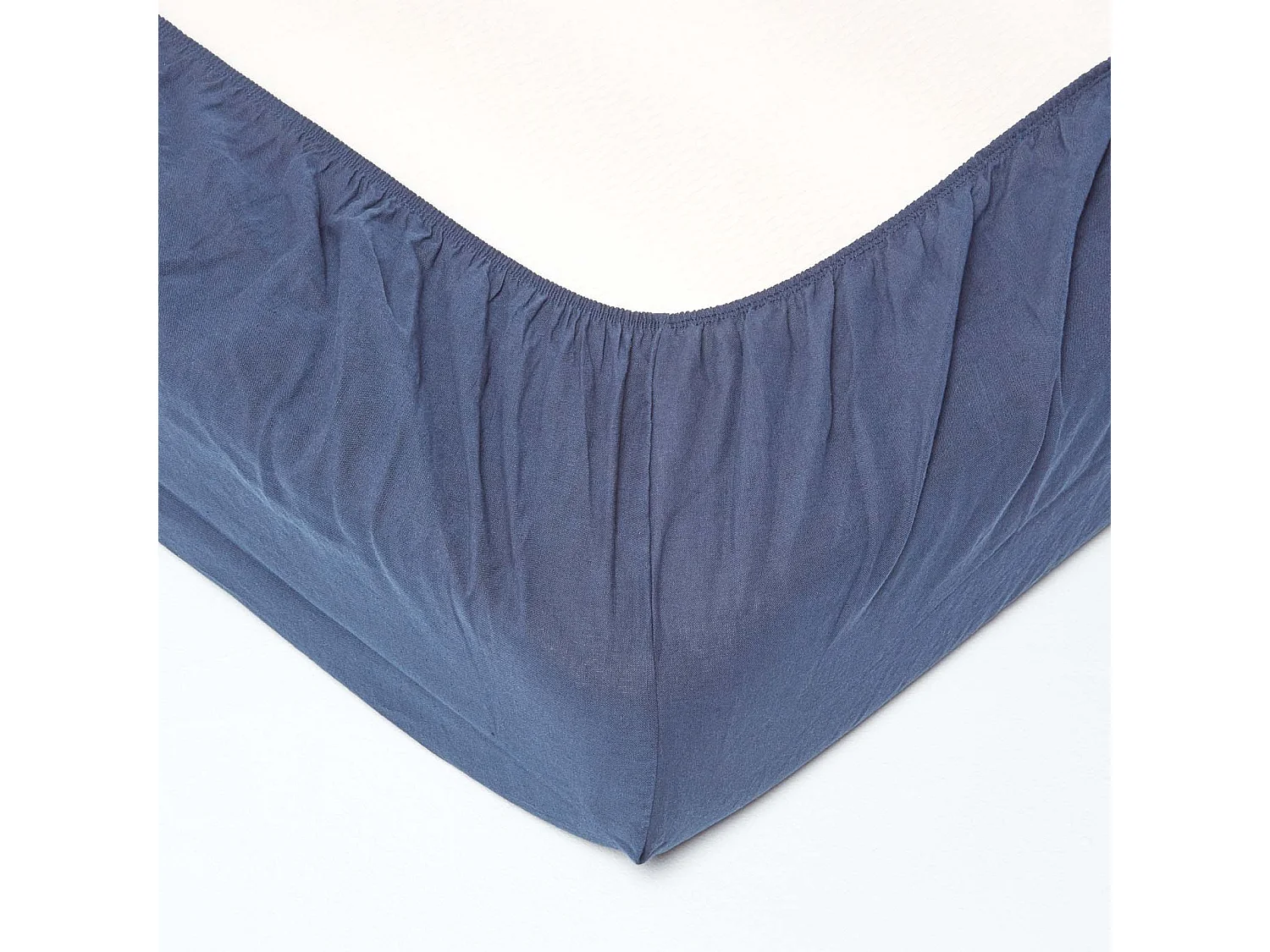 Drap-housse grand bonnet en lin lavé Bleu marine – 150 x 200 cm - HOMESCAPES