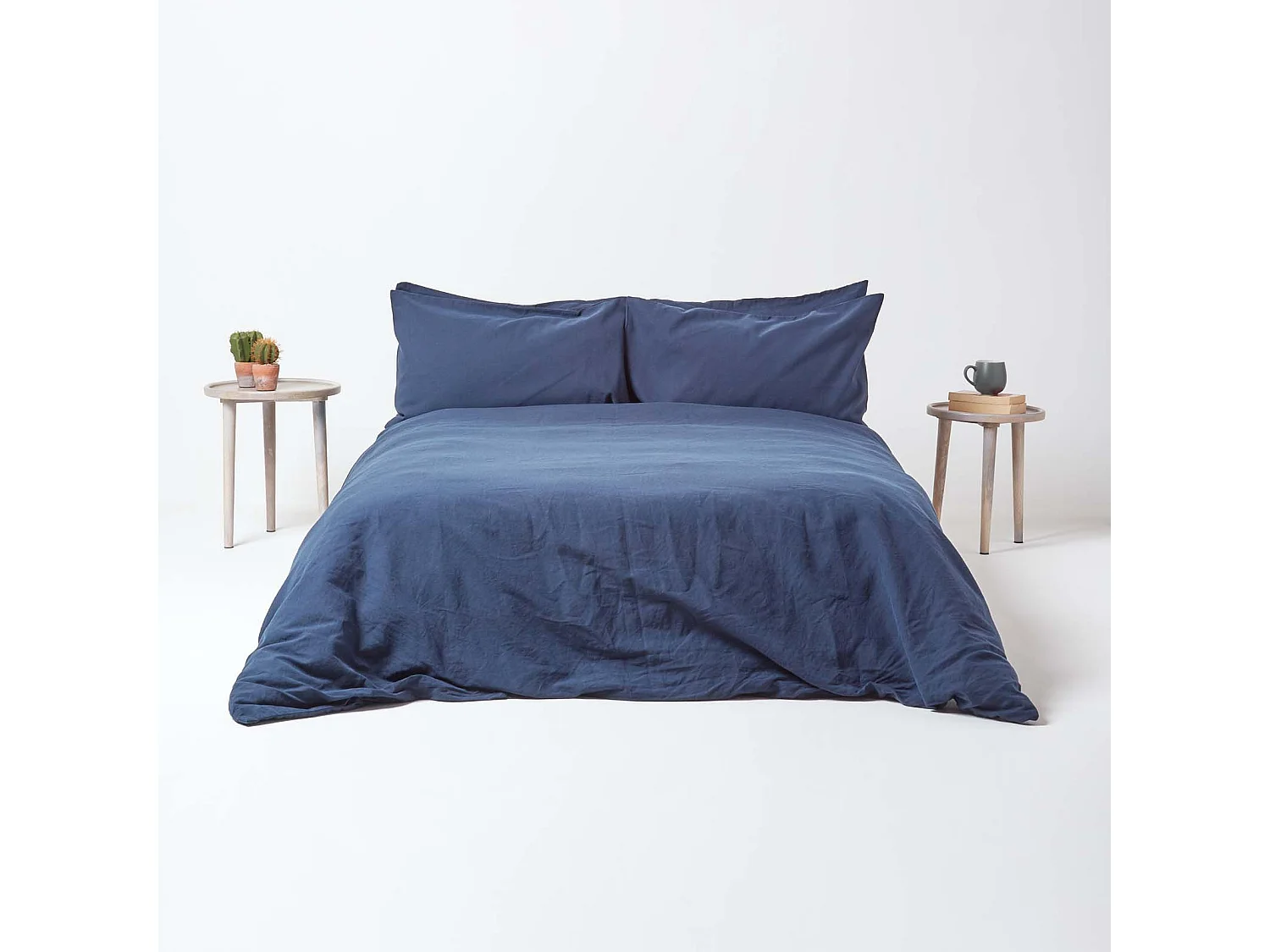 Drap-housse grand bonnet en lin lavé Bleu marine – 150 x 200 cm - HOMESCAPES