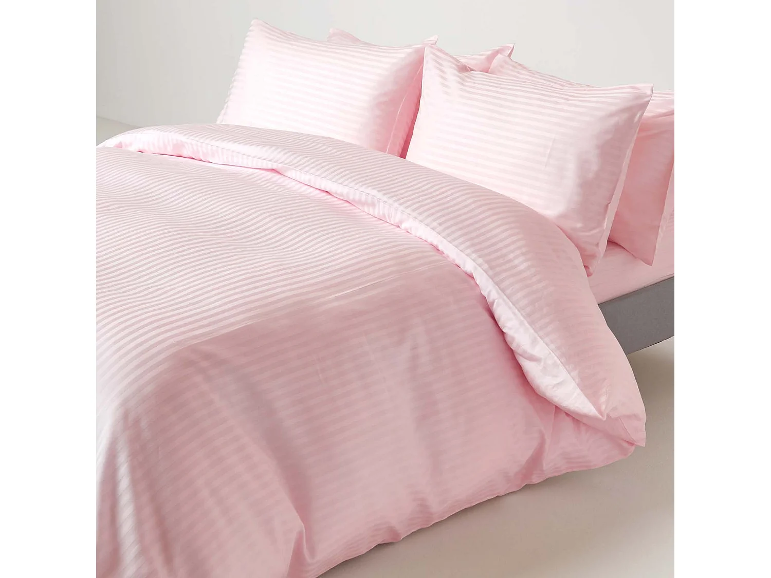 Drap-housse rayé 120 x 190 cm 100 % coton égyptien 330 fils coloris rose - HOMESCAPES