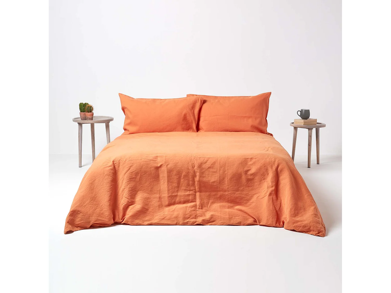 Drap-housse en lin lavé Orange – 120 x 190 cm  - HOMESCAPES