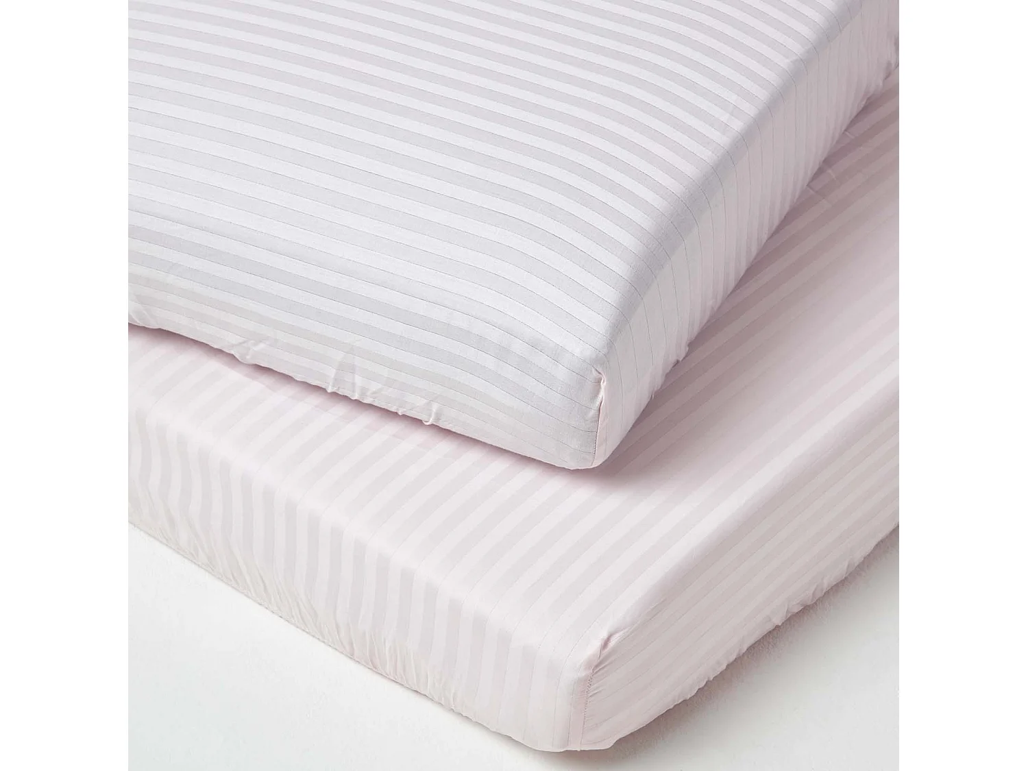 Homescapes Pink Cotton Stripe Fitted Cot Sheets 330 Thread Count, 2 Pack