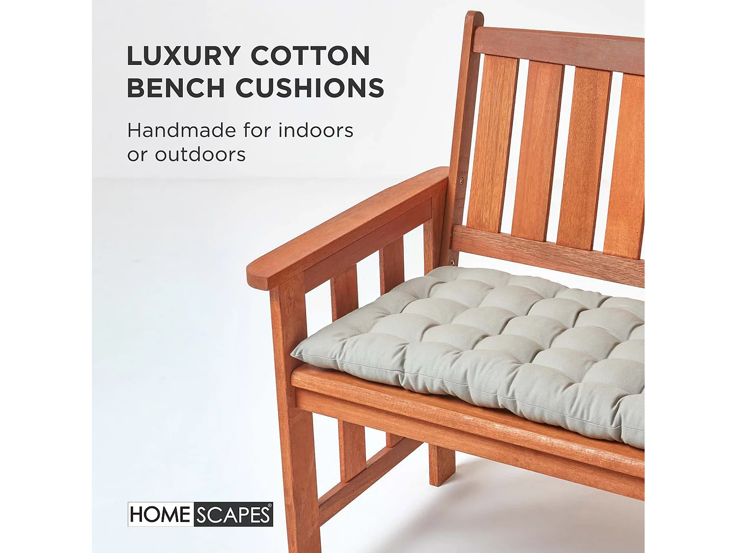 Homescapes Luxury 100% Cotton 3 Seater Bench Cushion,143 x 48 cm, Grey, For Garden & Dining, Machine Washable, Padded, OEKO-TEX Certified