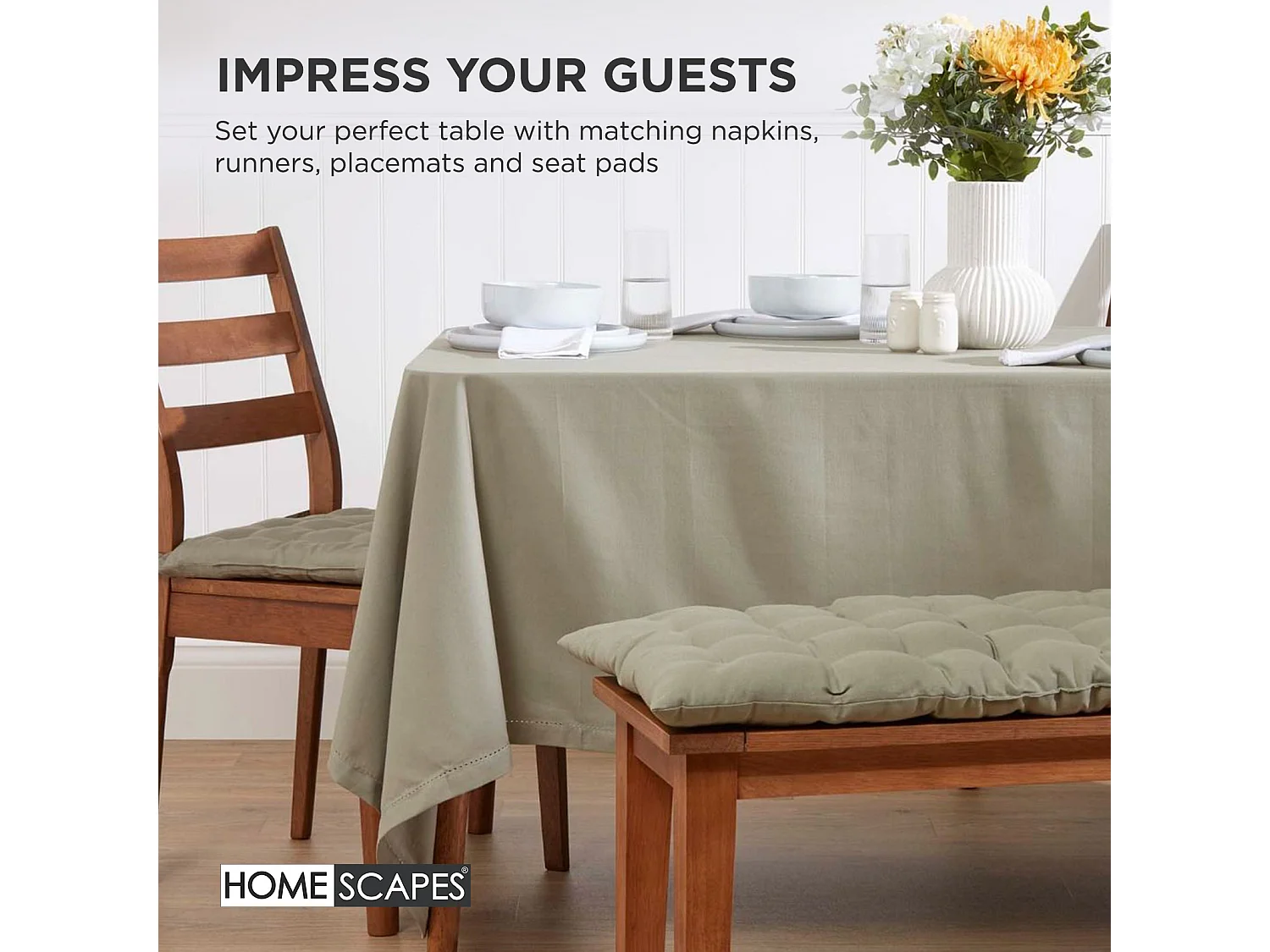 Homescapes Luxury 100% Cotton 3 Seater Bench Cushion,143 x 48 cm, Grey, For Garden & Dining, Machine Washable, Padded, OEKO-TEX Certified