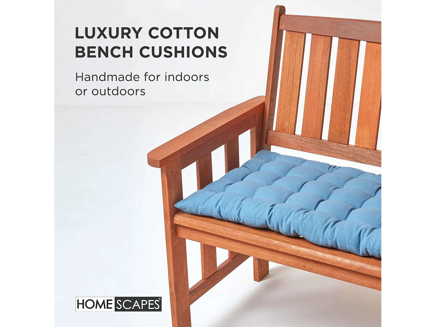 Homescapes Luxury 100% Cotton 3 Seater Bench Cushion,143 x 48 cm, Airforce Blue, For Garden & Dining, Machine Washable, Padded, OEKO-TEX Certified
