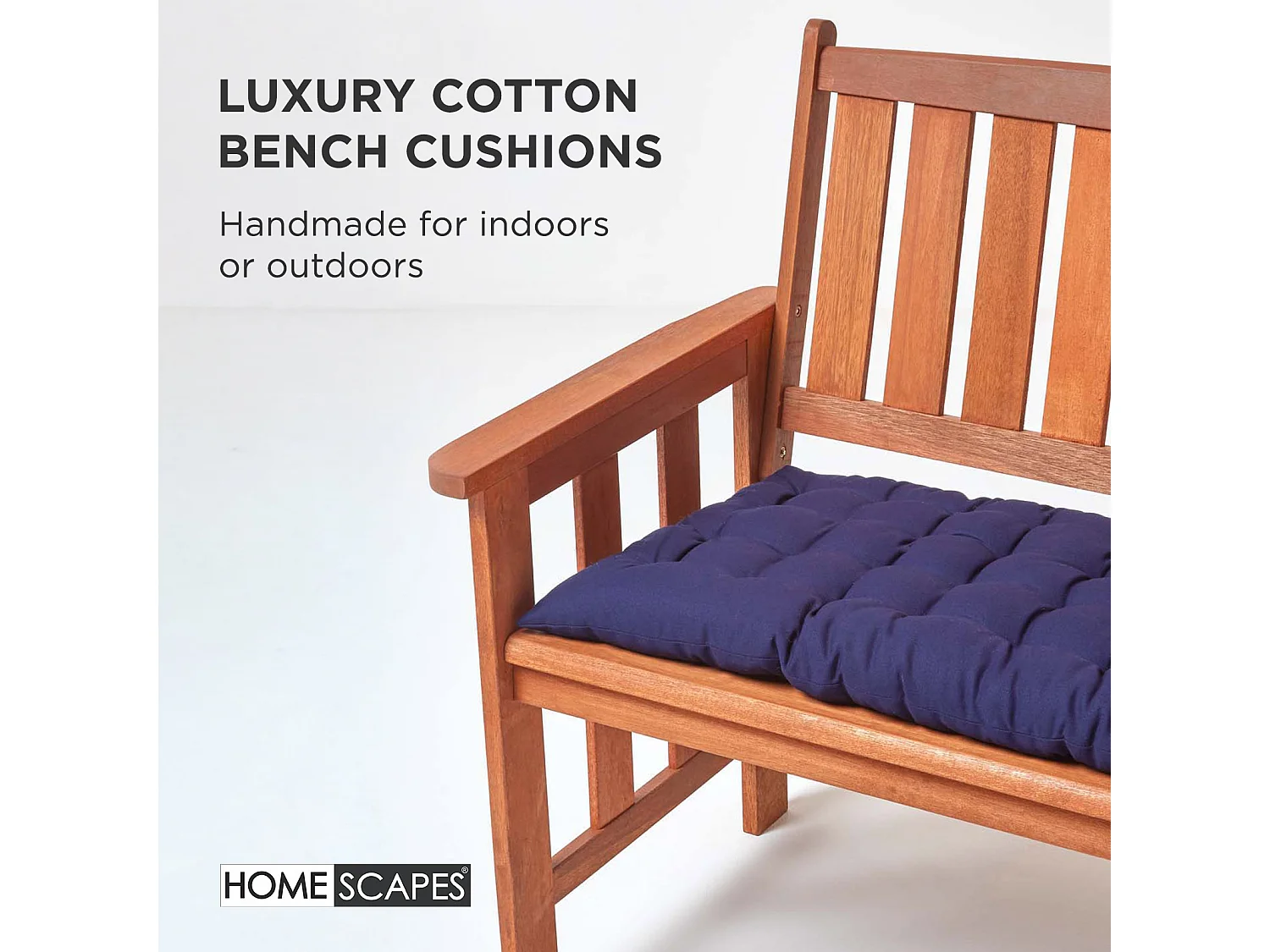 Homescapes Luxury 100% Cotton 2 Seater Bench Cushion, 108 x 42 cm, Navy Blue, For Garden & Dining, Machine Washable, Padded, OEKO-TEX Certified