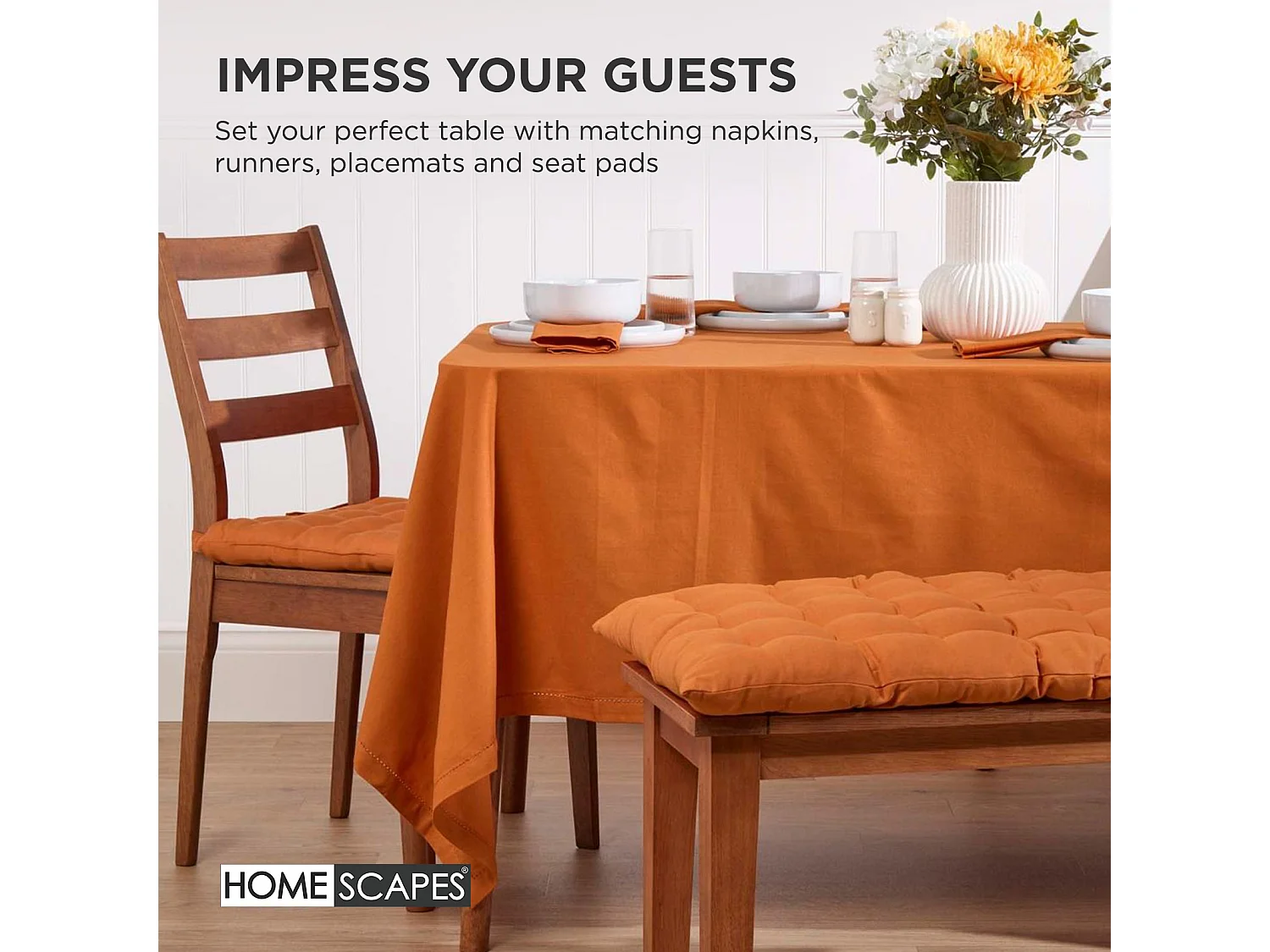 Homescapes Luxury 100% Cotton 2 Seater Bench Cushion, 108 x 42 cm, Burnt Orange, For Garden & Dining, Machine Washable, Padded, OEKO-TEX Certified