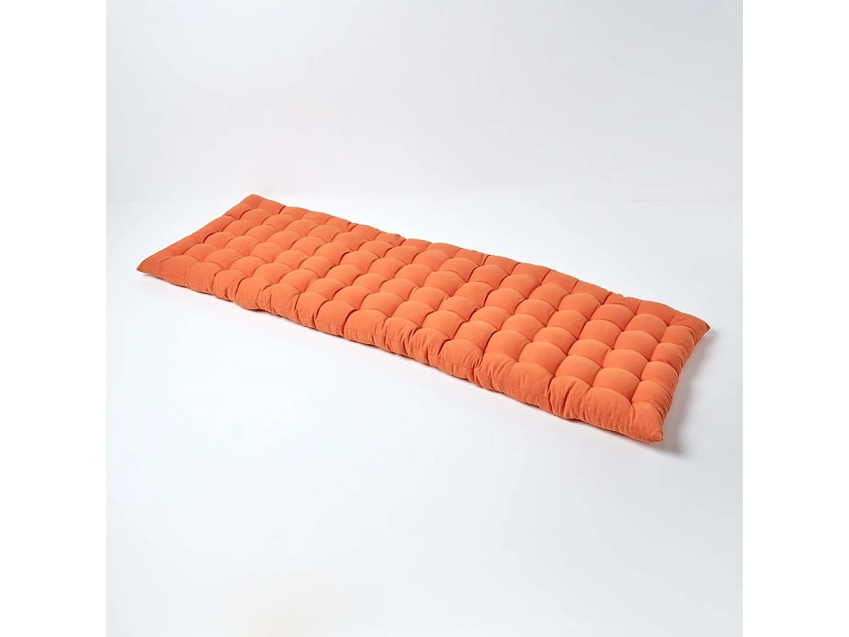 Homescapes Luxury 100% Cotton 3 Seater Bench Cushion,143 x 48 cm, Burnt Orange, For Garden & Dining, Machine Washable, Padded, OEKO-TEX Certified