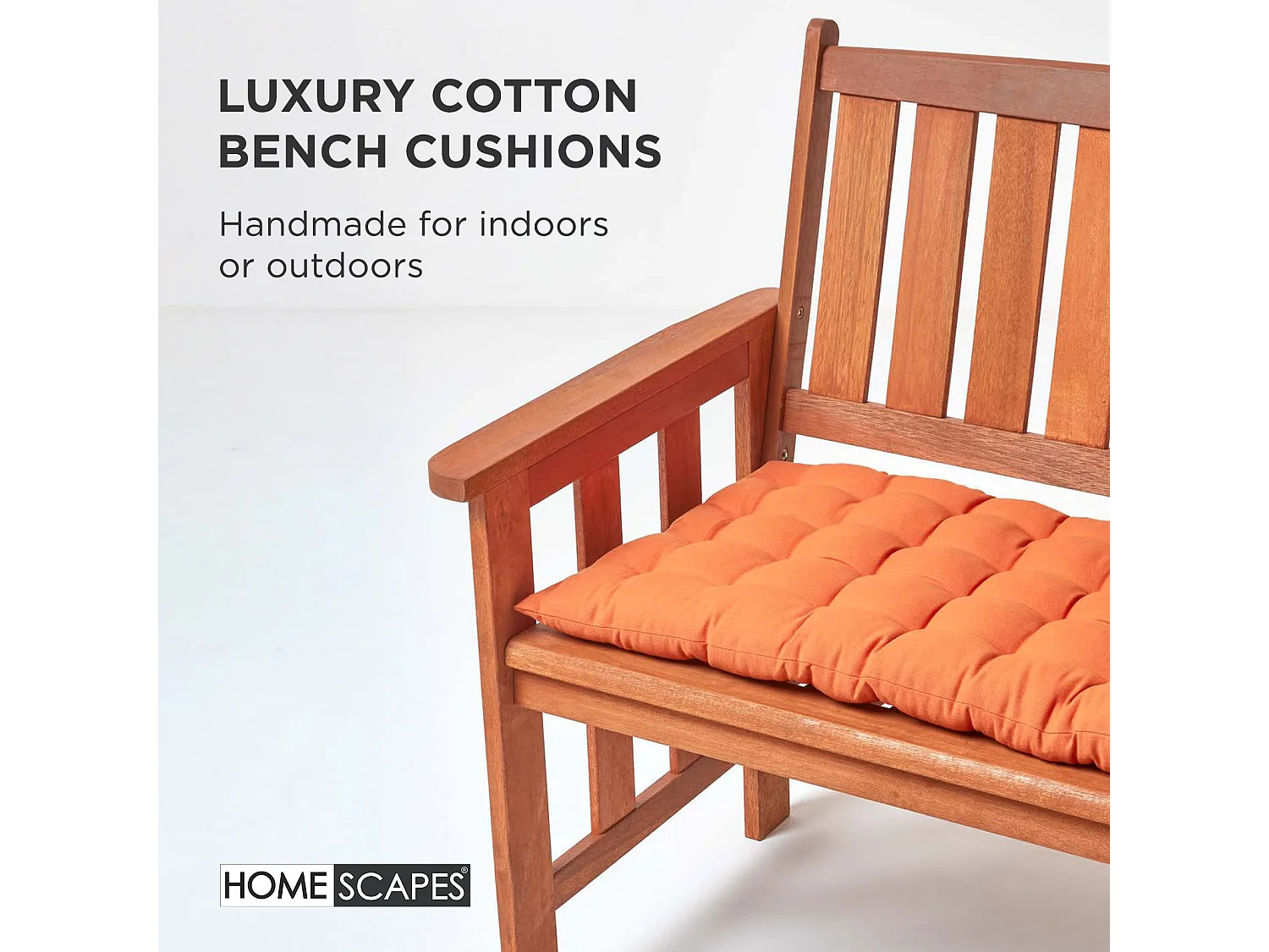 Homescapes Luxury 100% Cotton 3 Seater Bench Cushion,143 x 48 cm, Burnt Orange, For Garden & Dining, Machine Washable, Padded, OEKO-TEX Certified