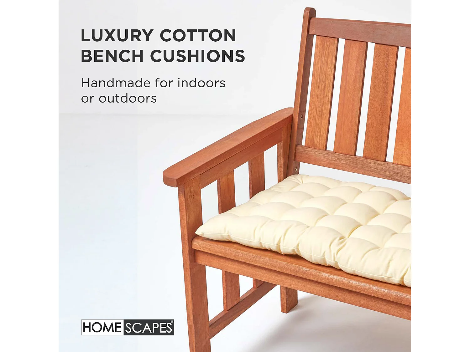 Homescapes Luxury 100% Cotton 3 Seater Bench Cushion,143 x 48 cm, Cream, For Garden & Dining, Machine Washable, Padded, OEKO-TEX Certified