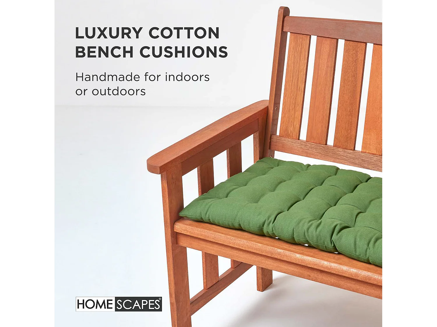 Homescapes Luxury 100% Cotton 2 Seater Bench Cushion, 108 x 42 cm, Dark Olive Green, For Garden & Dining, Machine Washable, Padded, OEKO-TEX Certified