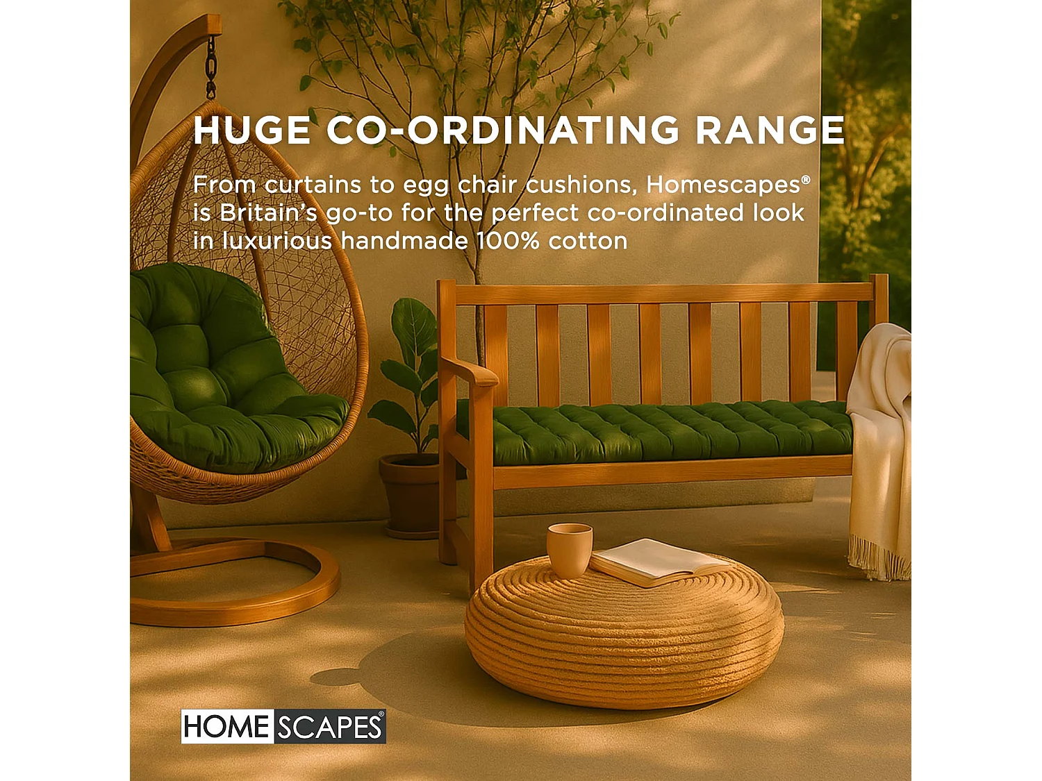 Homescapes Luxury 100% Cotton 2 Seater Bench Cushion, 108 x 42 cm, Dark Olive Green, For Garden & Dining, Machine Washable, Padded, OEKO-TEX Certified