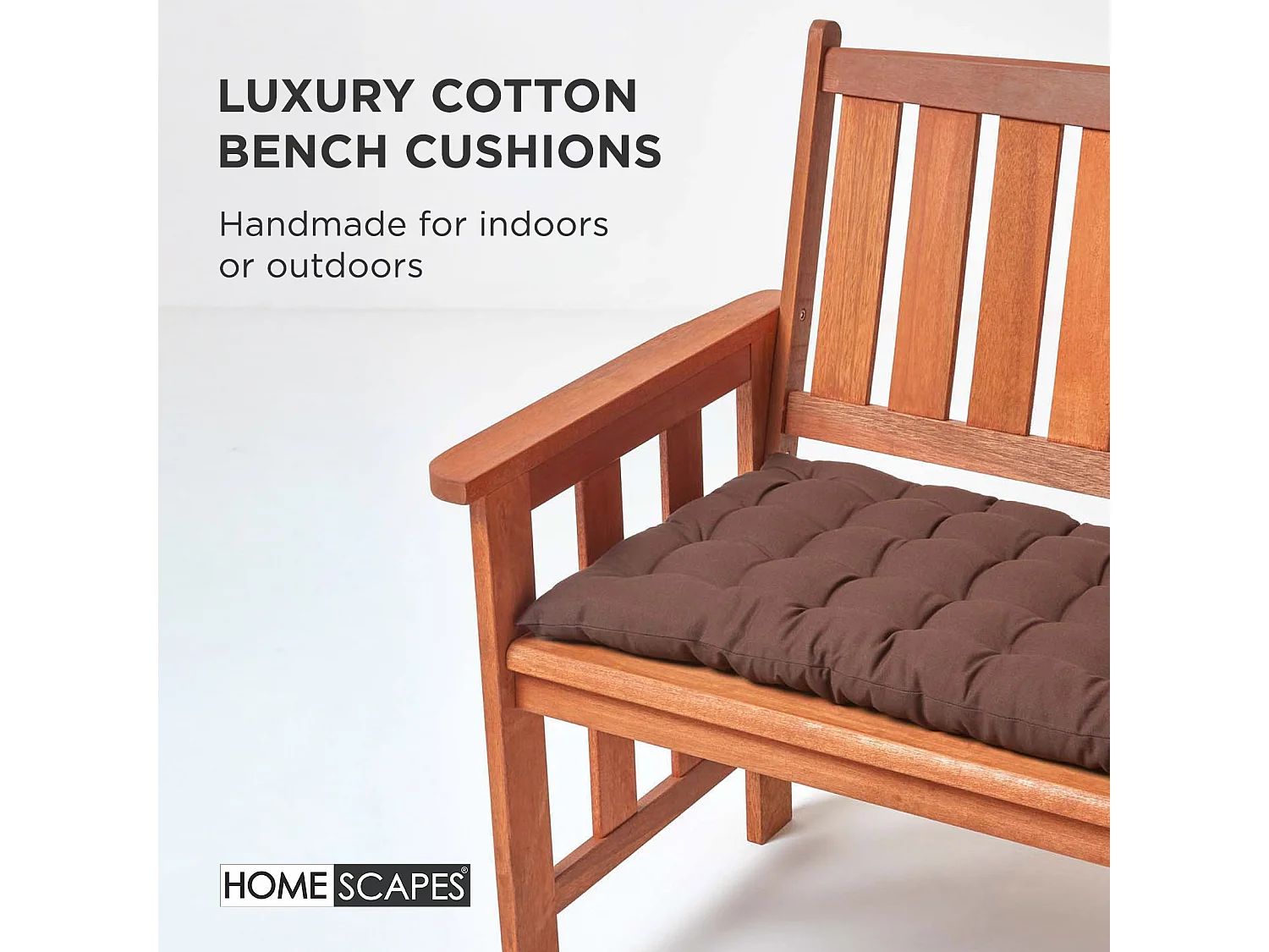 Homescapes Luxury 100% Cotton 3 Seater Bench Cushion,143 x 48 cm, Chocolate Brown, For Garden & Dining, Machine Washable, Padded, OEKO-TEX Certified