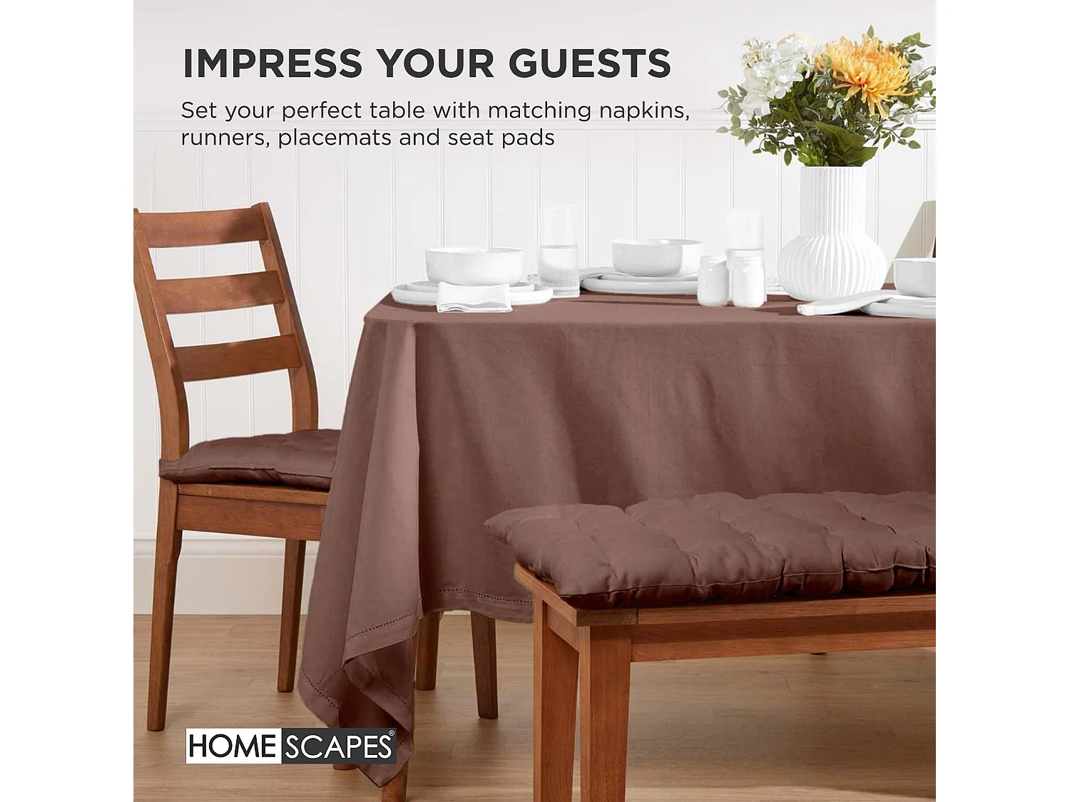 Homescapes Luxury 100% Cotton 3 Seater Bench Cushion,143 x 48 cm, Chocolate Brown, For Garden & Dining, Machine Washable, Padded, OEKO-TEX Certified