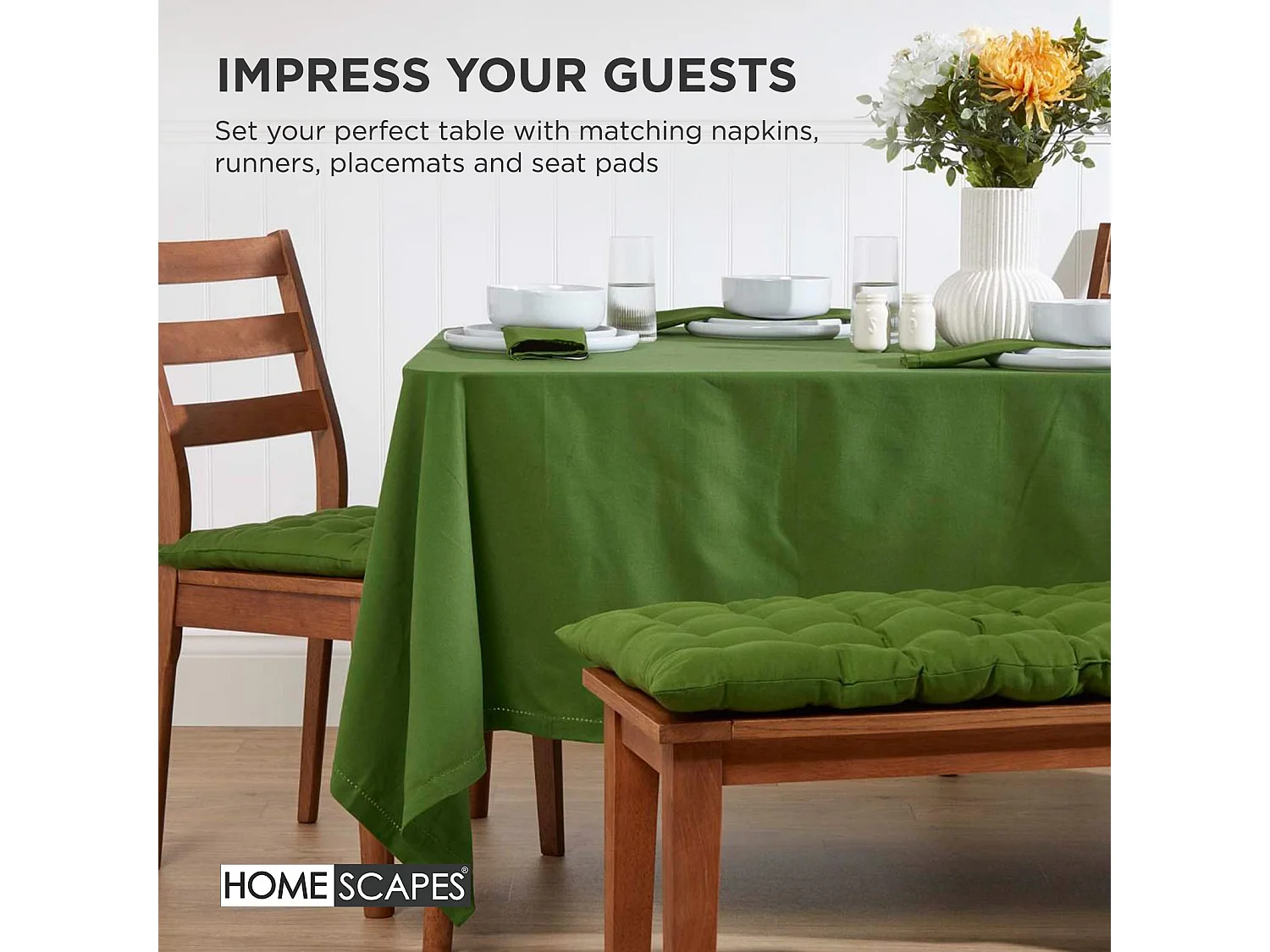 Homescapes Luxury 100% Cotton 3 Seater Bench Cushion,143 x 48 cm, Dark Olive Green, For Garden & Dining, Machine Washable, Padded, OEKO-TEX Certified