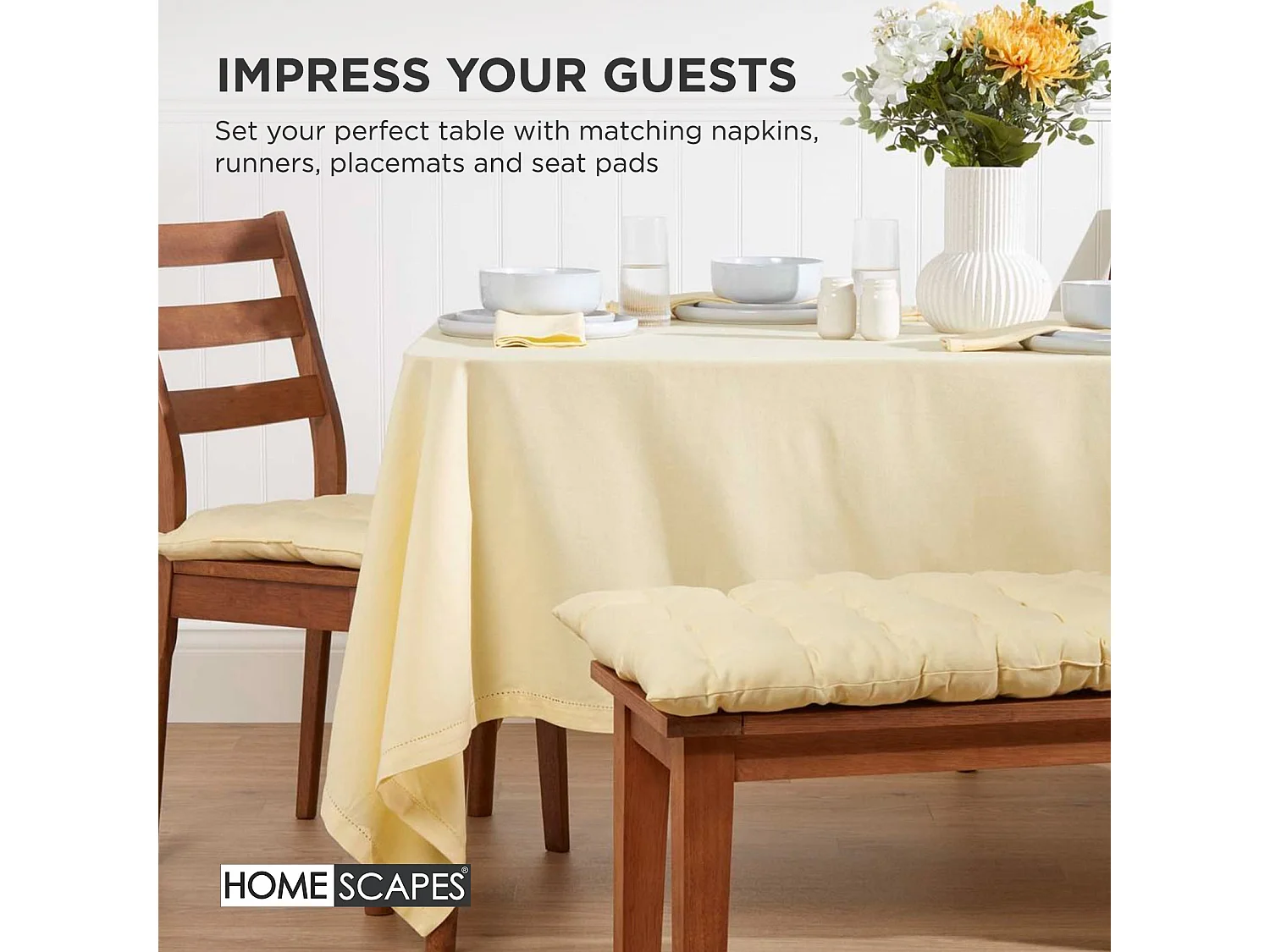 Homescapes Luxury 100% Cotton 2 Seater Bench Cushion, 108 x 42 cm, Cream, For Garden & Dining, Machine Washable, Padded, OEKO-TEX Certified