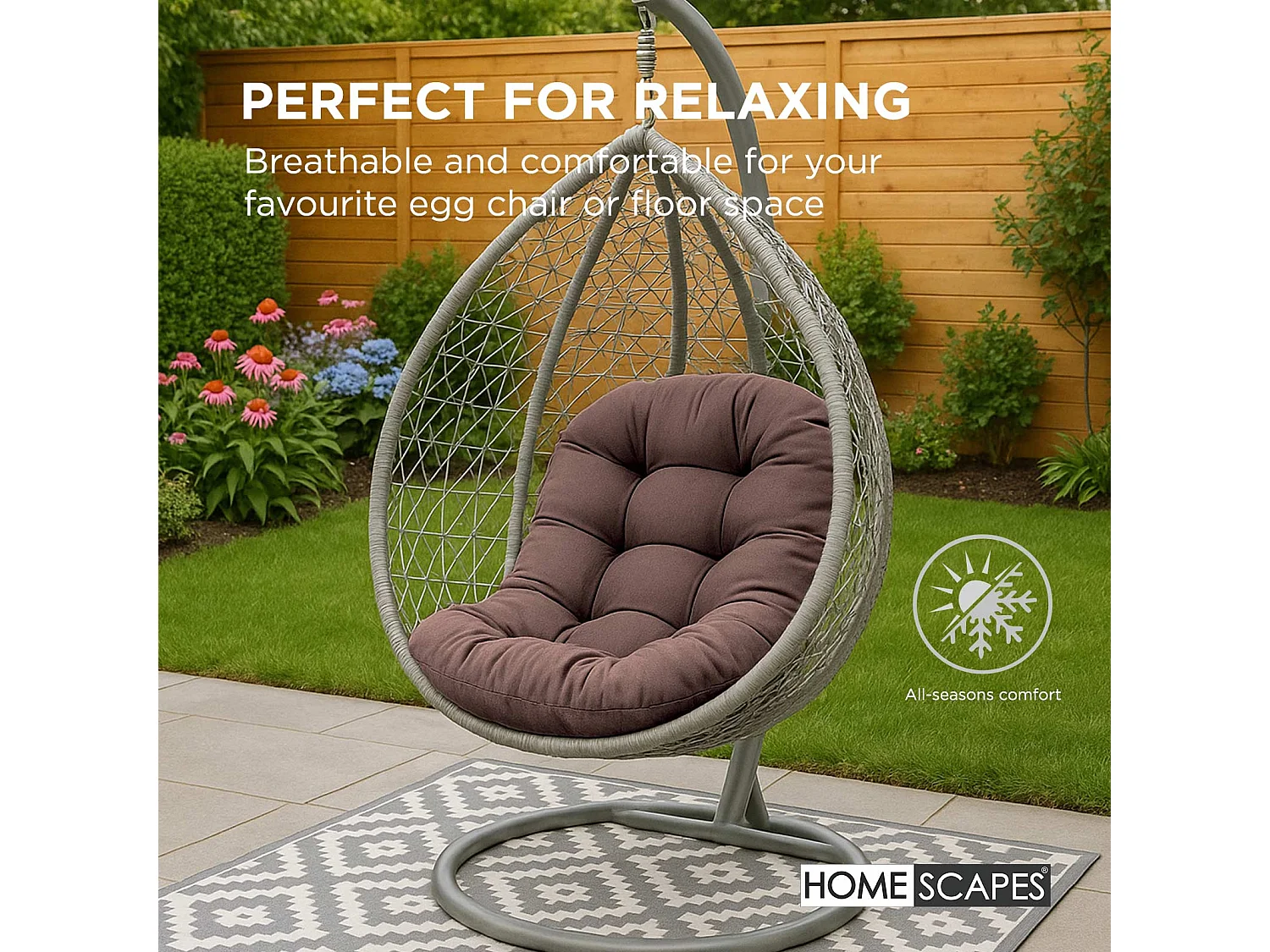 Homescapes 100% Cotton Round Egg Swing Chair Cushion, 80 x 120 cm, Chocolate Brown, Soft Generous Filling, Machine Washable, OEKO-TEX Certified
