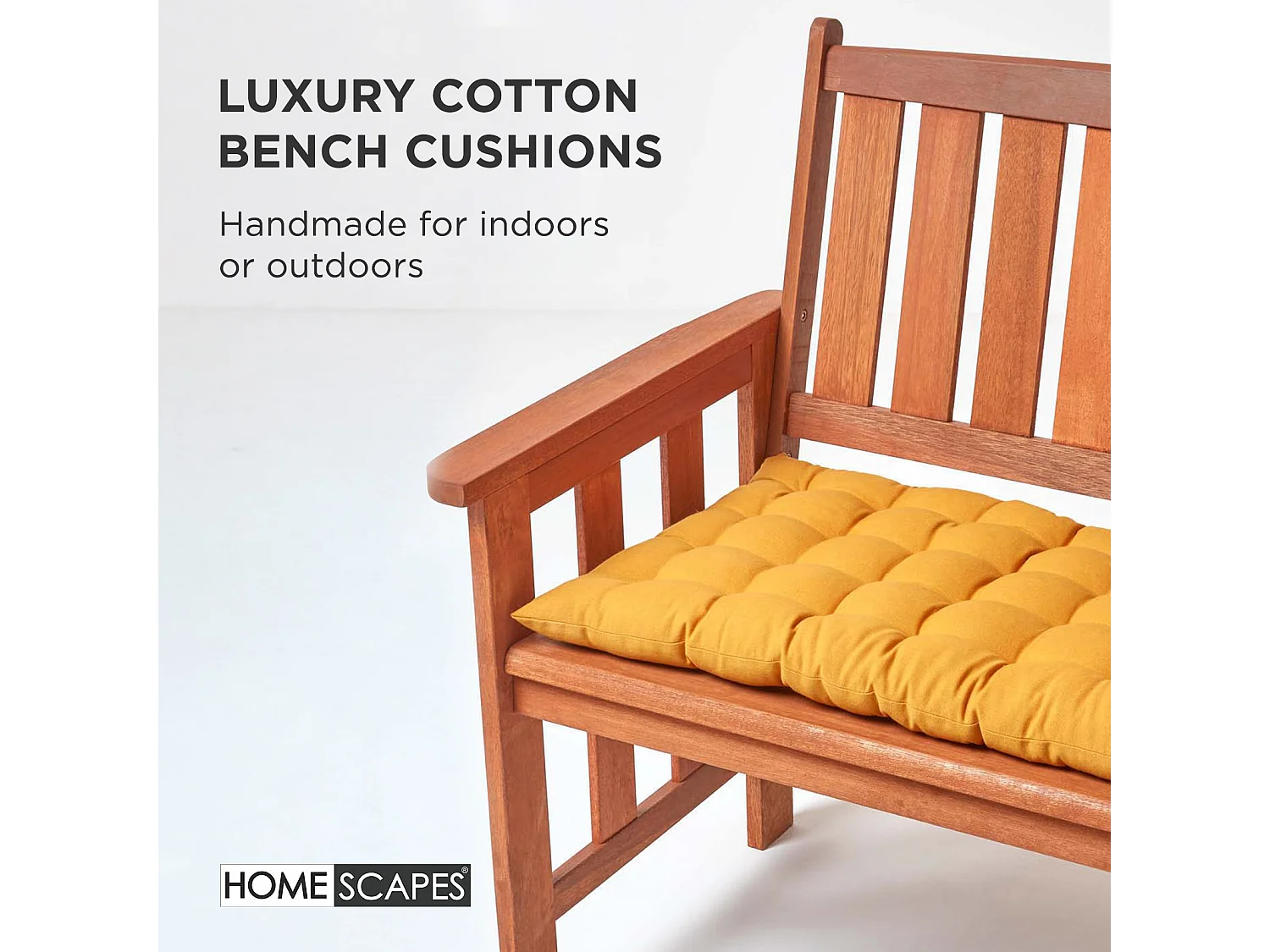 Homescapes Luxury 100% Cotton 3 Seater Bench Cushion,143 x 48 cm, Mustard Yellow, For Garden & Dining, Machine Washable, Padded, OEKO-TEX Certified