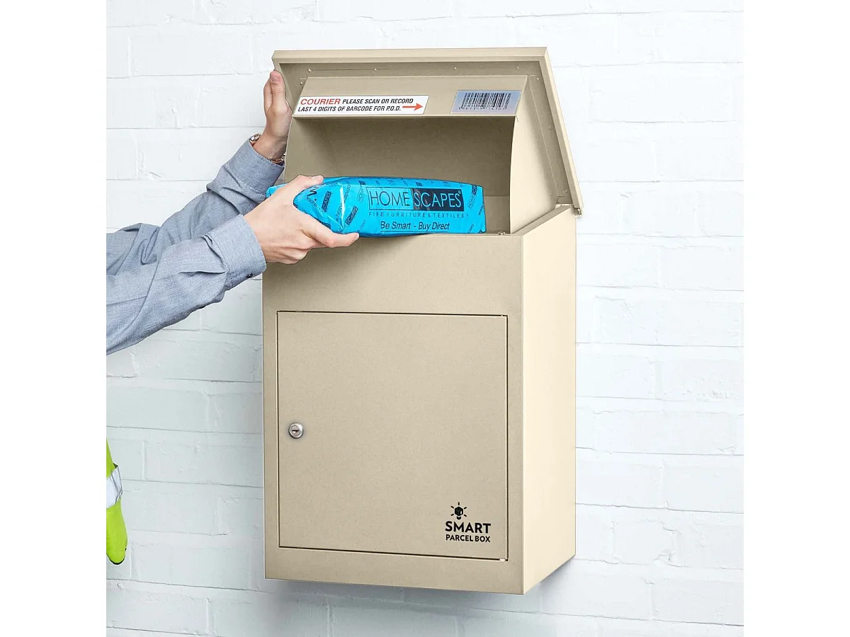 Smart Parcel Box Medium Secure Outdoor Delivery Box Galvanised Steel Front Access Cream