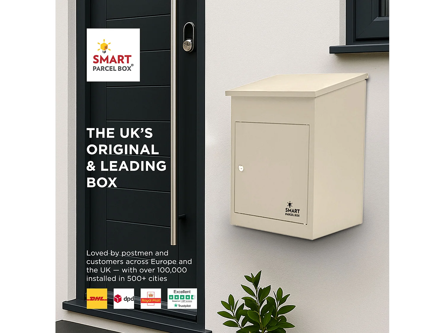Smart Parcel Box Medium Secure Outdoor Delivery Box Galvanised Steel Front Access Cream