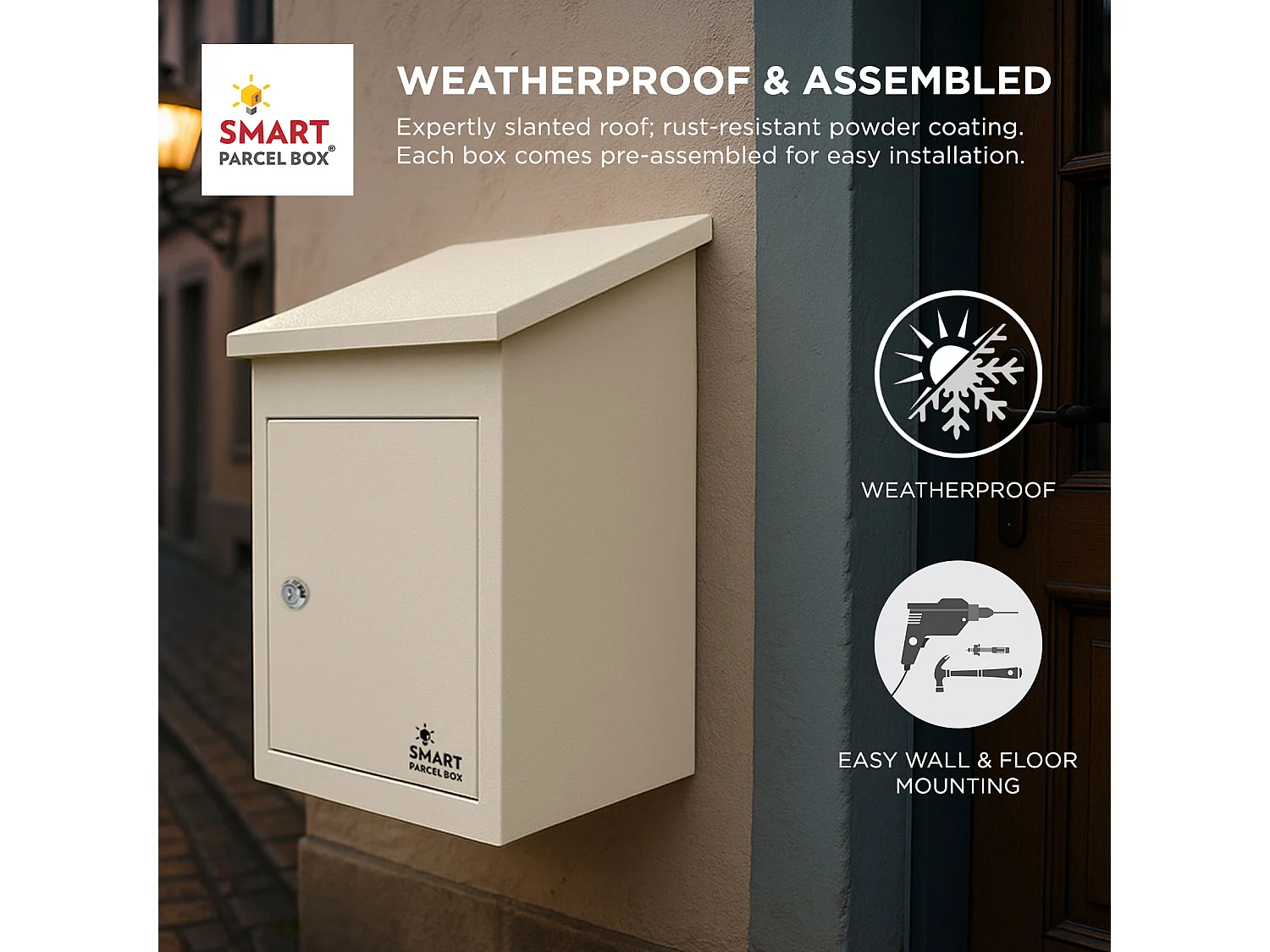 Smart Parcel Box Medium Secure Outdoor Delivery Box Galvanised Steel Front Access Cream