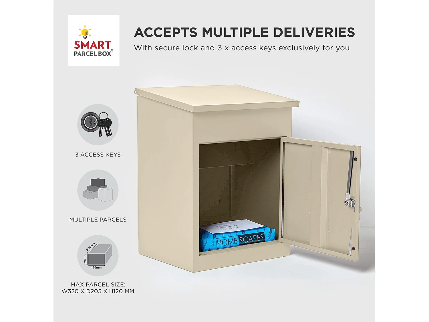 Smart Parcel Box Medium Secure Outdoor Delivery Box Galvanised Steel Front Access Cream