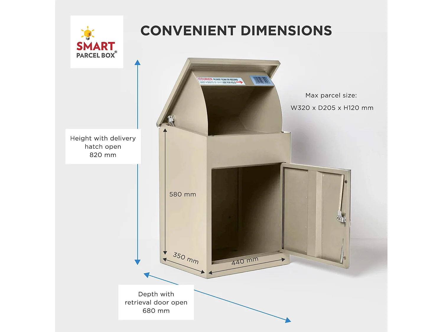 Smart Parcel Box Medium Secure Outdoor Delivery Box Galvanised Steel Front Access Cream