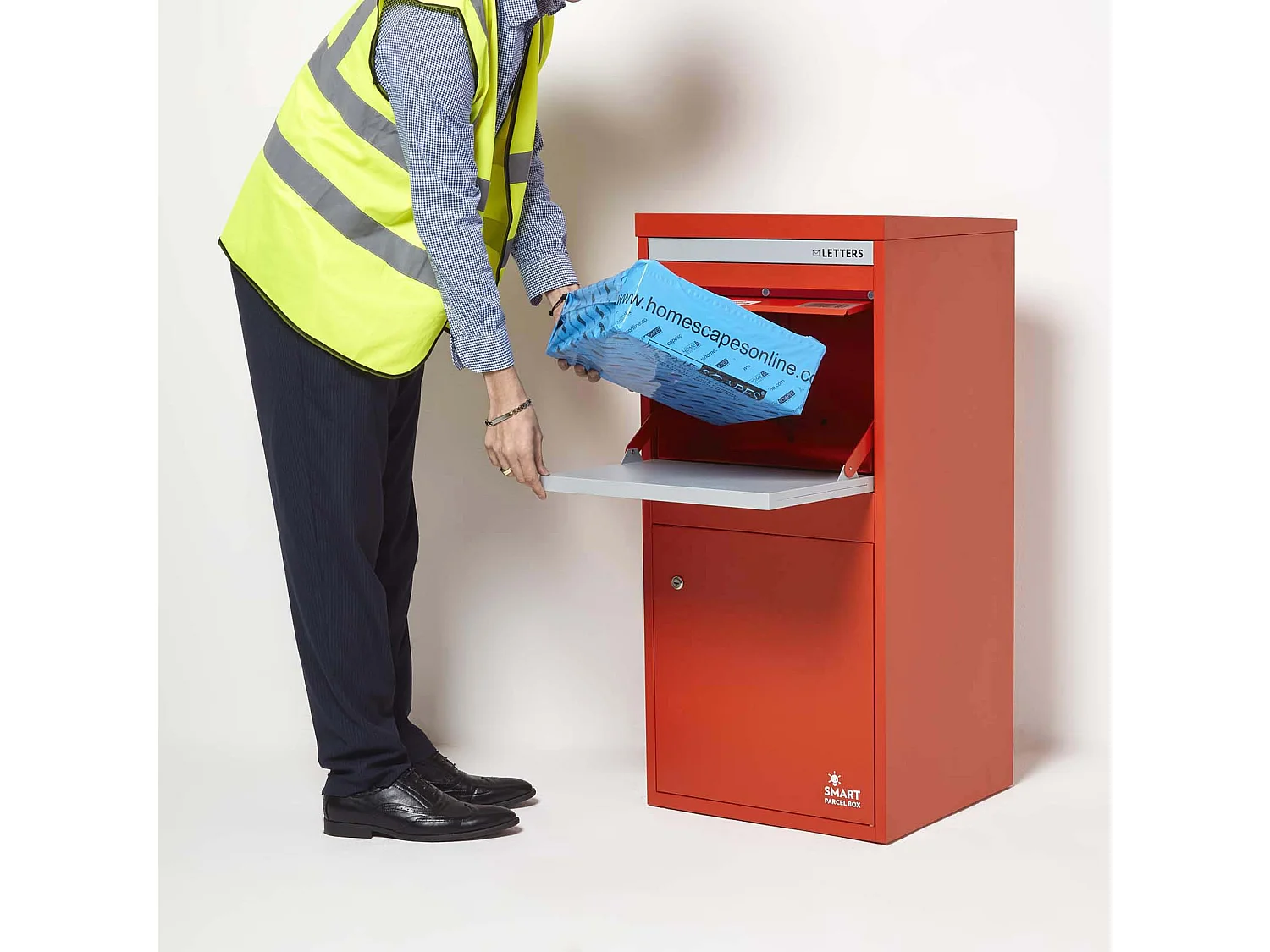 Smart Parcel Box Extra Large Secure Outdoor Delivery Box Galvanised Steel Front and Rear Access Red