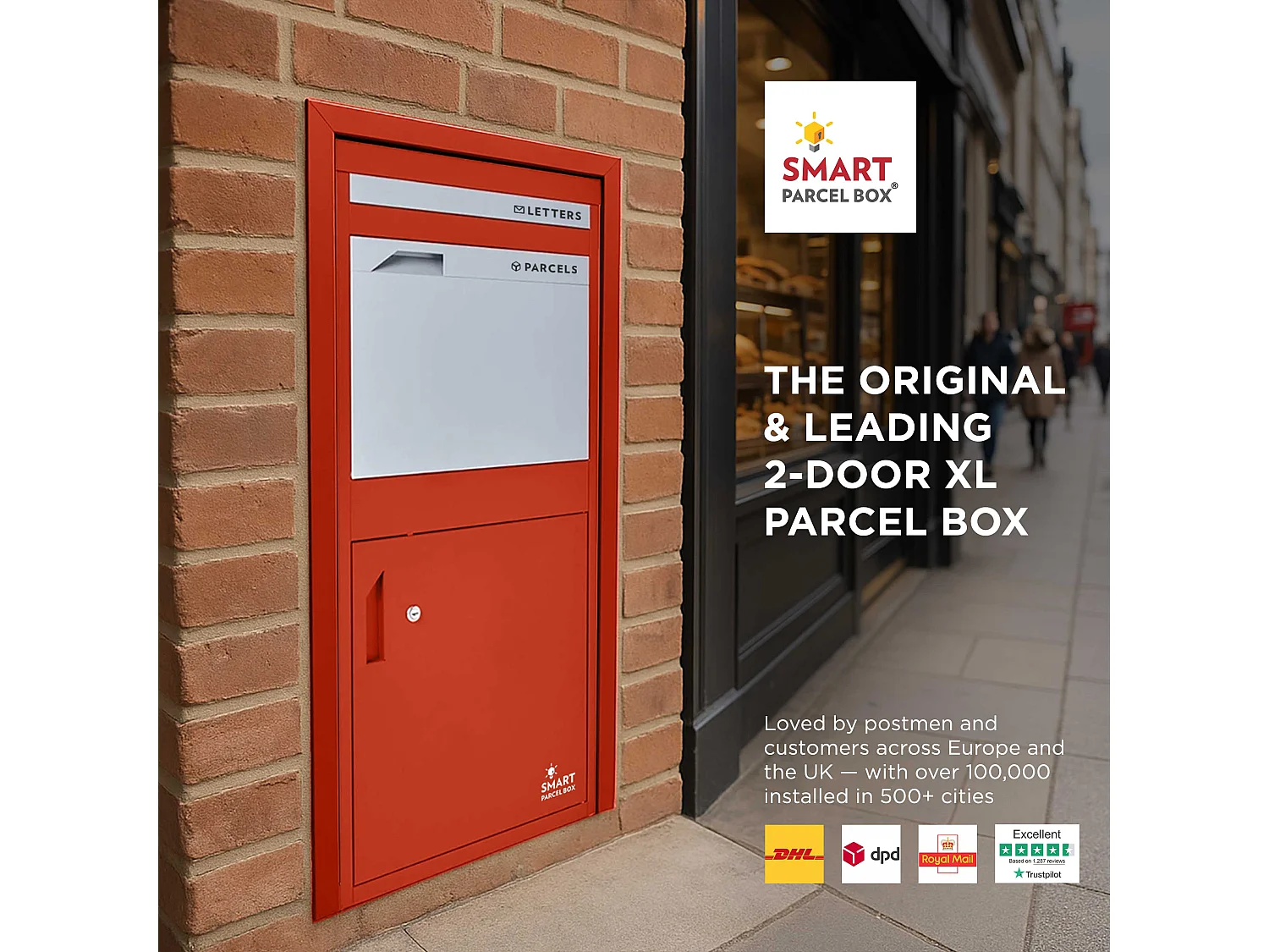 Smart Parcel Box Extra Large Secure Outdoor Delivery Box Galvanised Steel Front and Rear Access Red